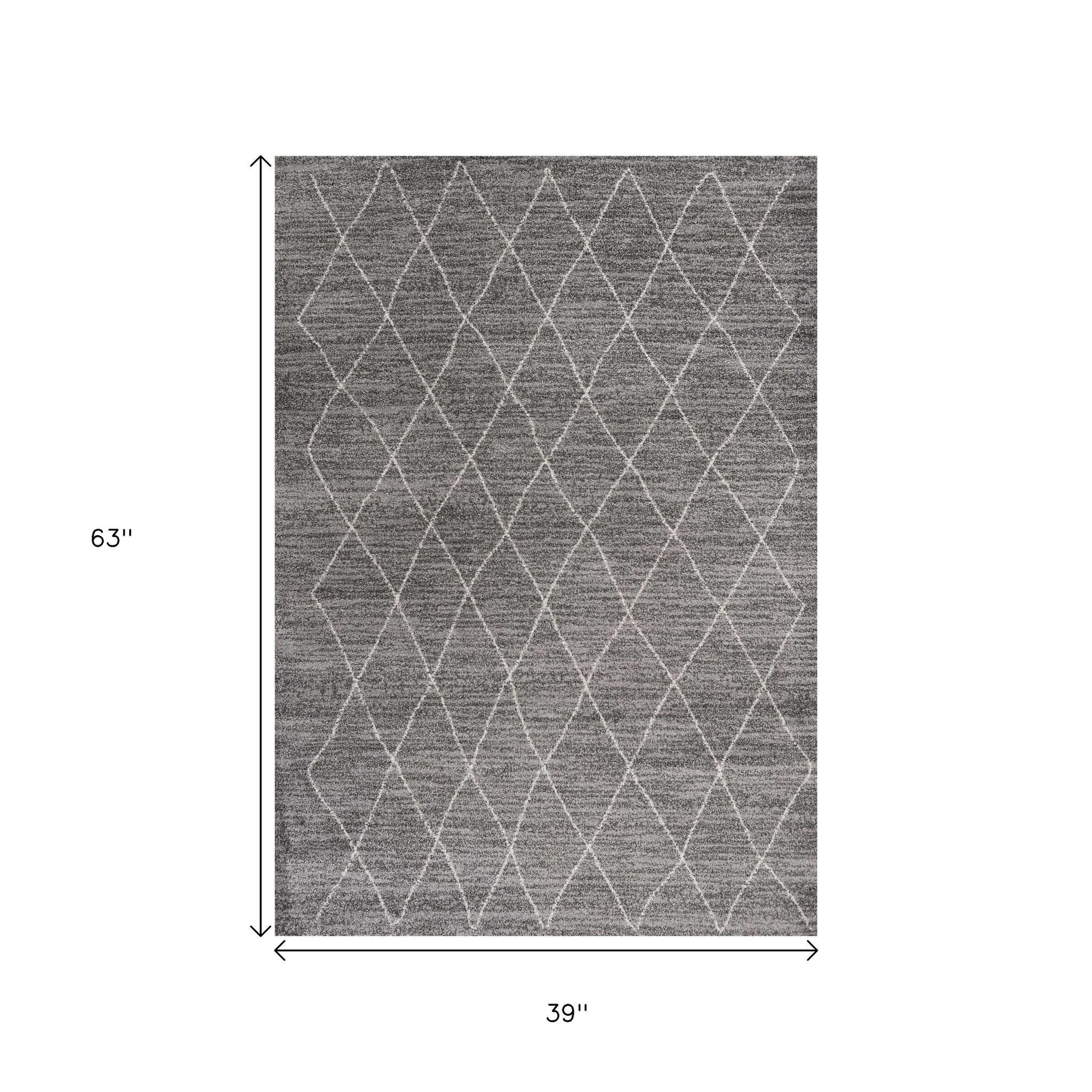 5' X 8' Gray And Ivory Geometric Area Rug-Area Rugs-DECOROLALA