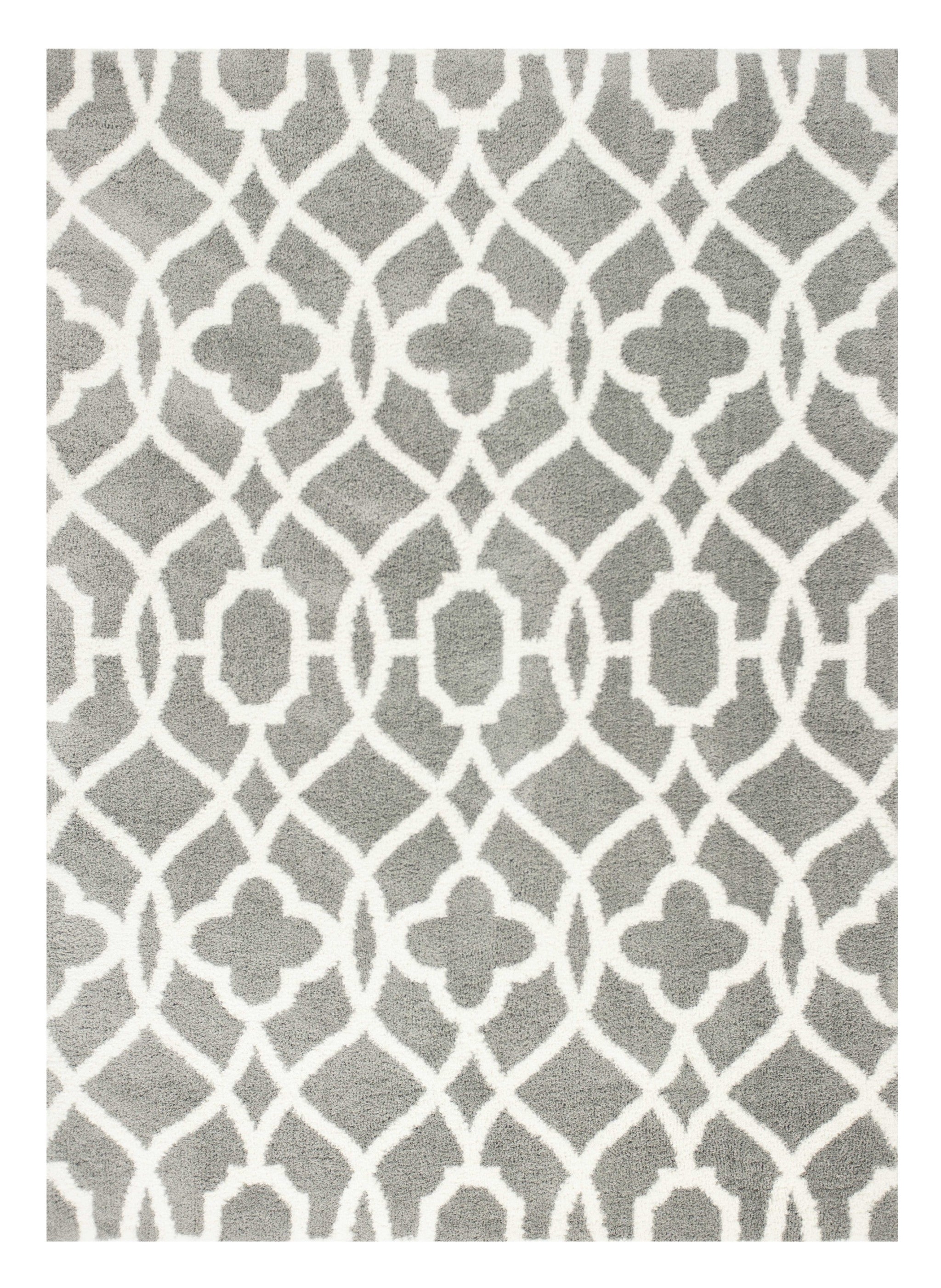 5' X 8' Gray And Ivory Ogee Area Rug-Area Rugs-DECOROLALA