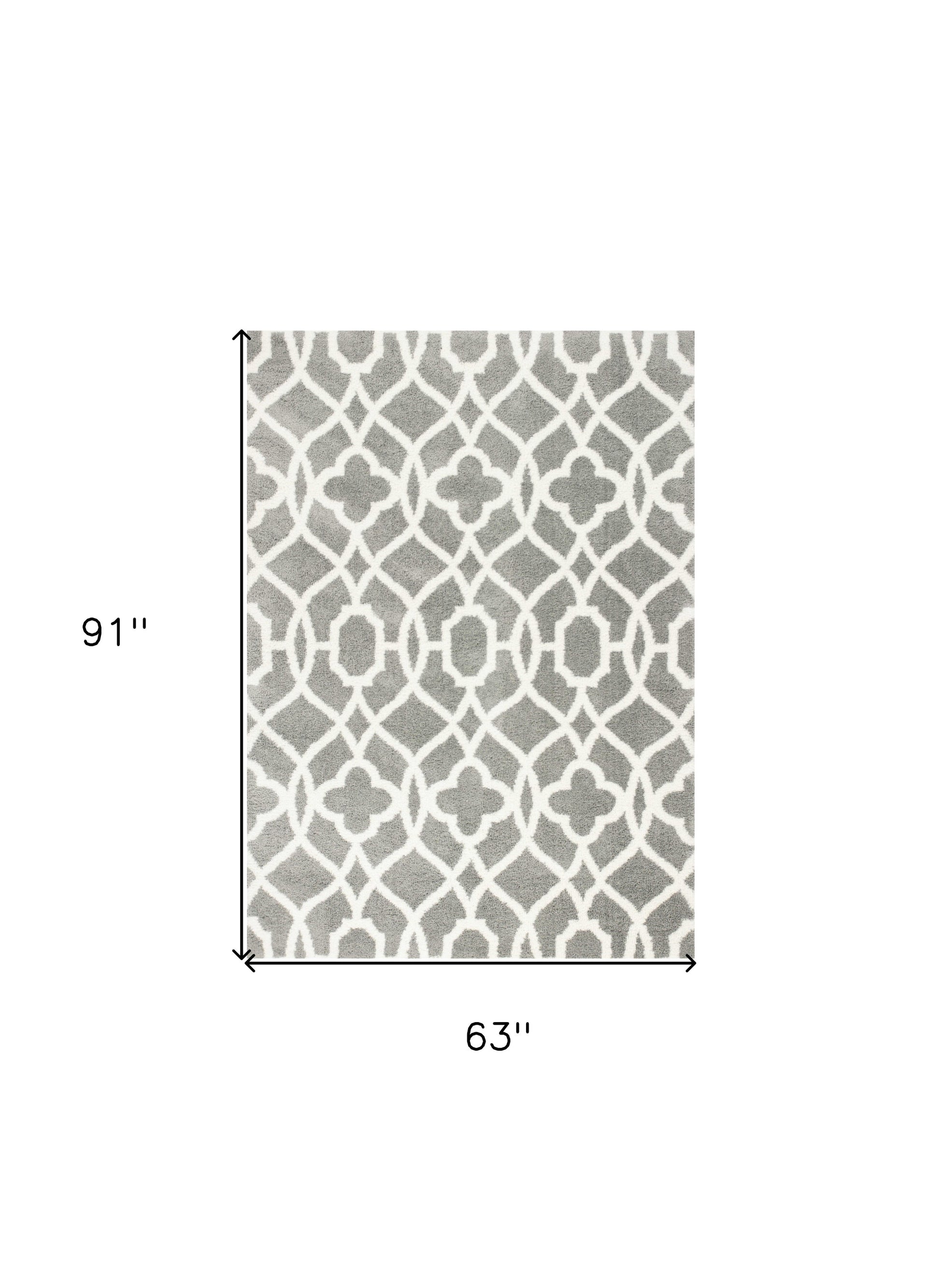 5' X 8' Gray And Ivory Ogee Area Rug-Area Rugs-DECOROLALA