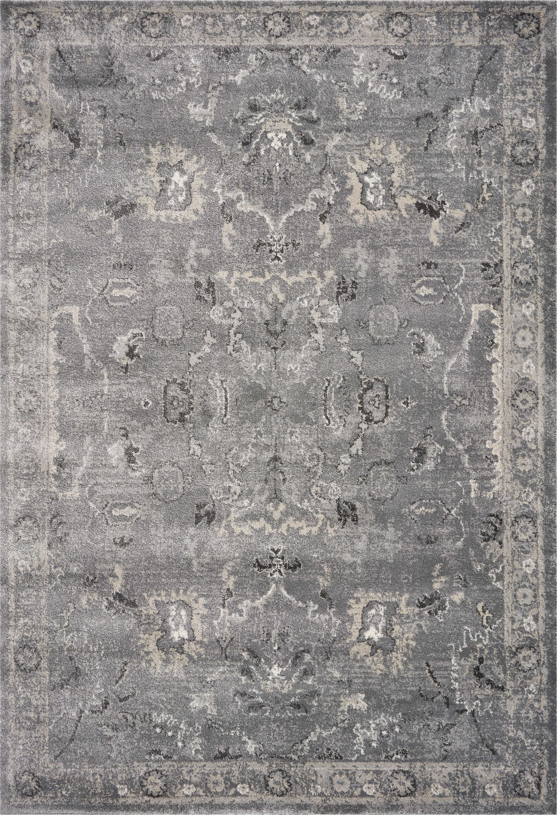 5' X 8' Gray And Light Gray Floral Medallion Area Rug-Area Rugs-DECOROLALA