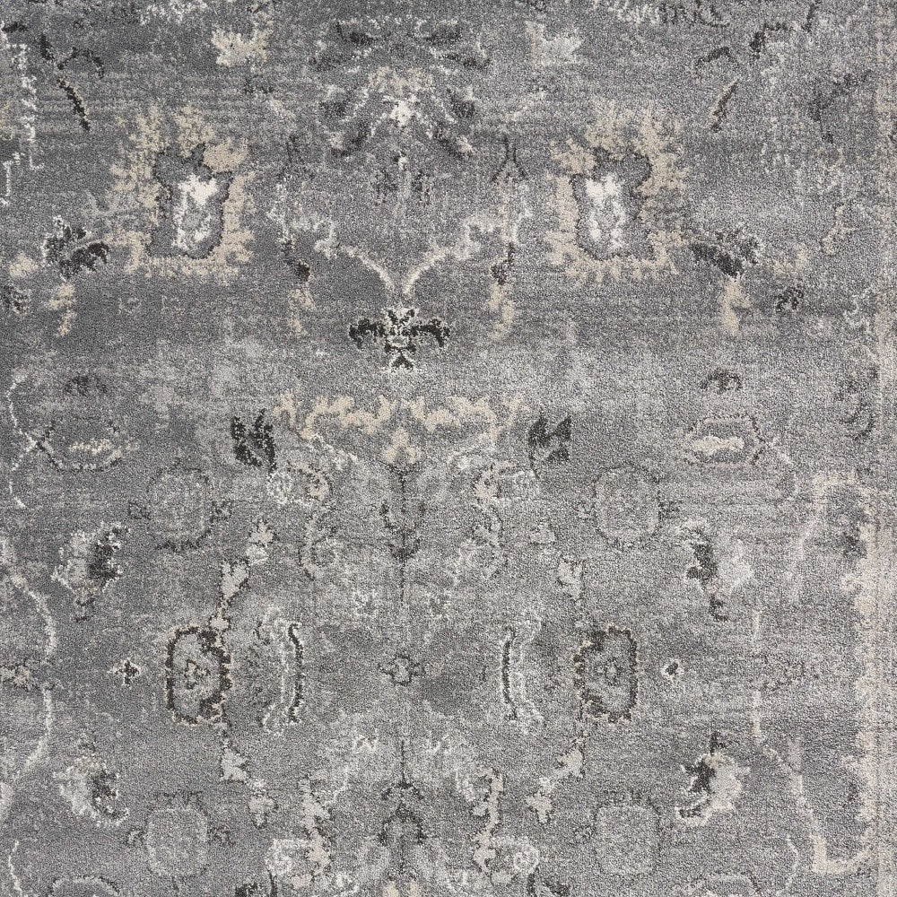 5' X 8' Gray And Light Gray Floral Medallion Area Rug-Area Rugs-DECOROLALA