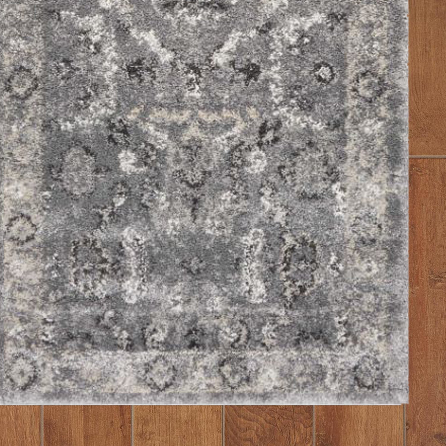 5' X 8' Gray And Light Gray Floral Medallion Area Rug-Area Rugs-DECOROLALA