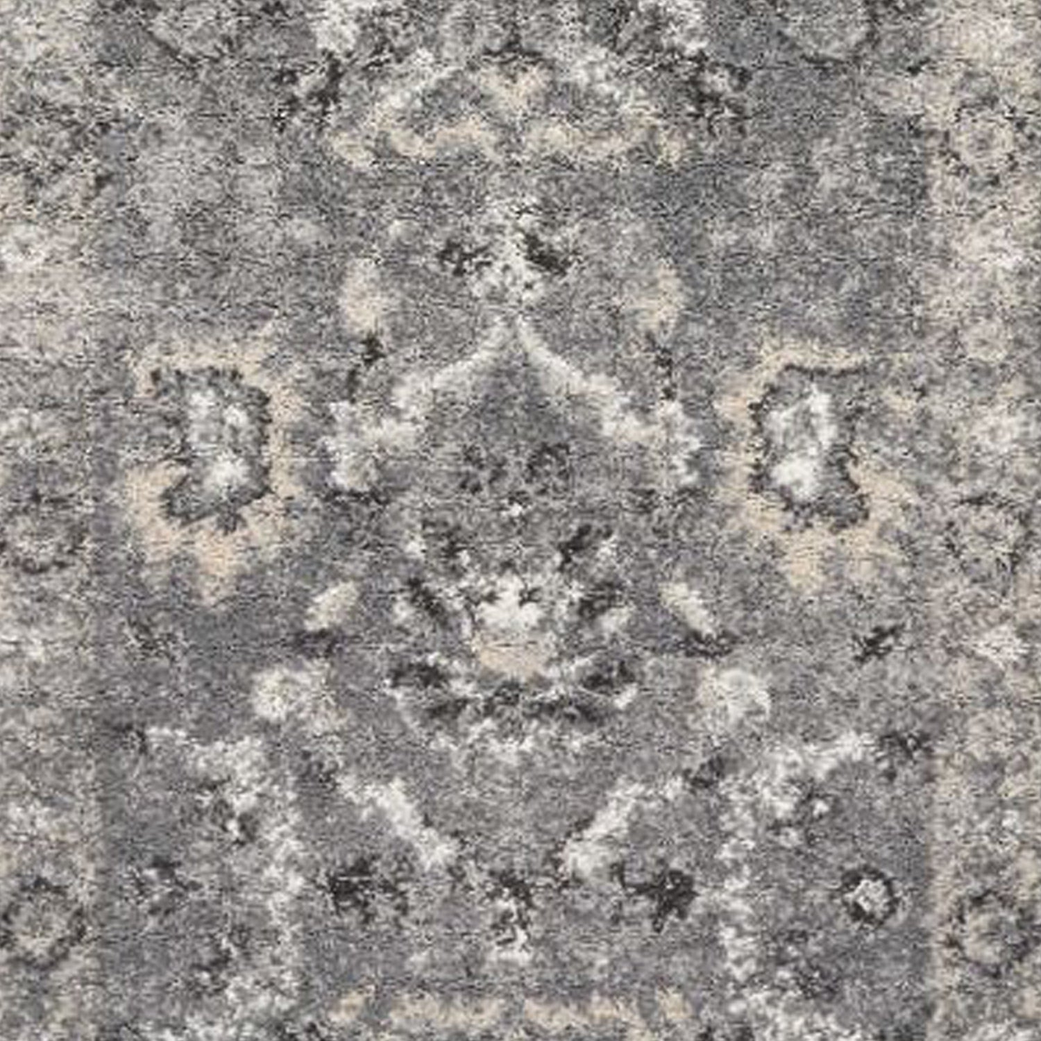 5' X 8' Gray And Light Gray Floral Medallion Area Rug-Area Rugs-DECOROLALA