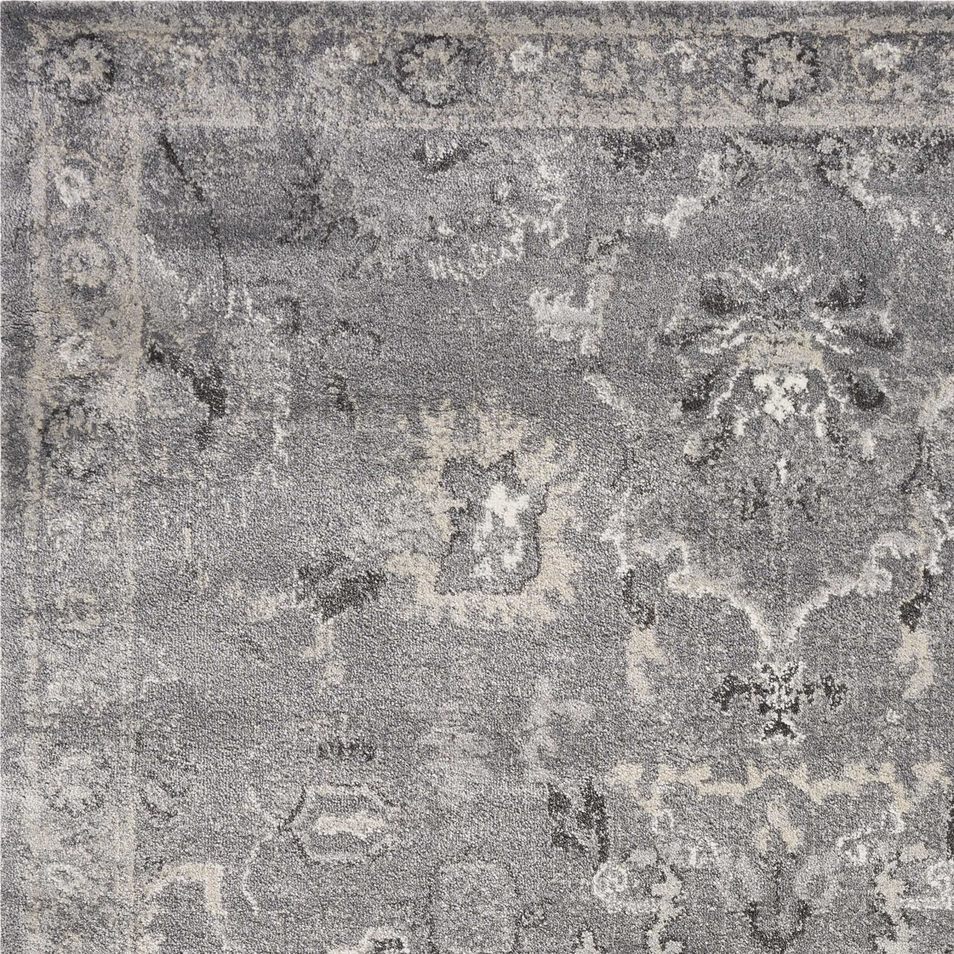 5' X 8' Gray And Light Gray Floral Medallion Area Rug-Area Rugs-DECOROLALA