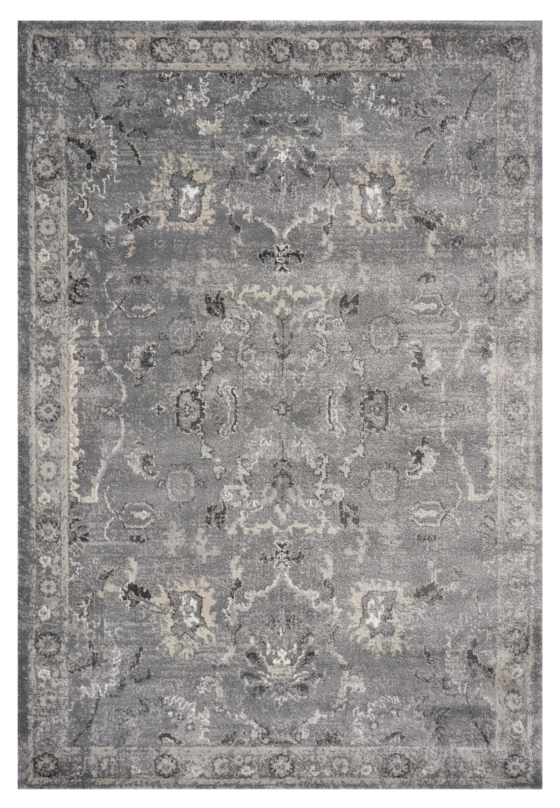 5' X 8' Gray And Light Gray Floral Medallion Area Rug-Area Rugs-DECOROLALA