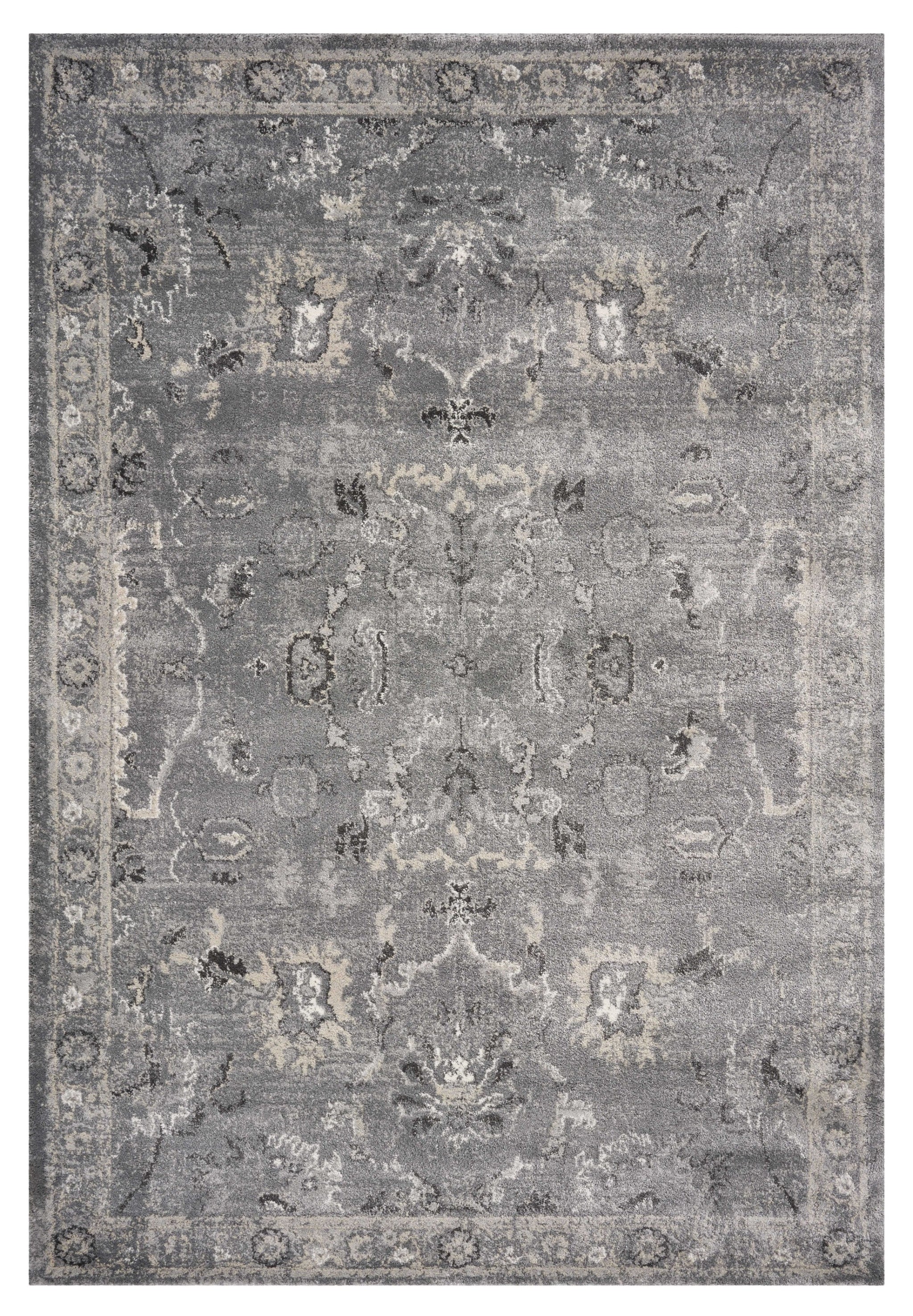 5' X 8' Gray And Light Gray Floral Medallion Area Rug-Area Rugs-DECOROLALA