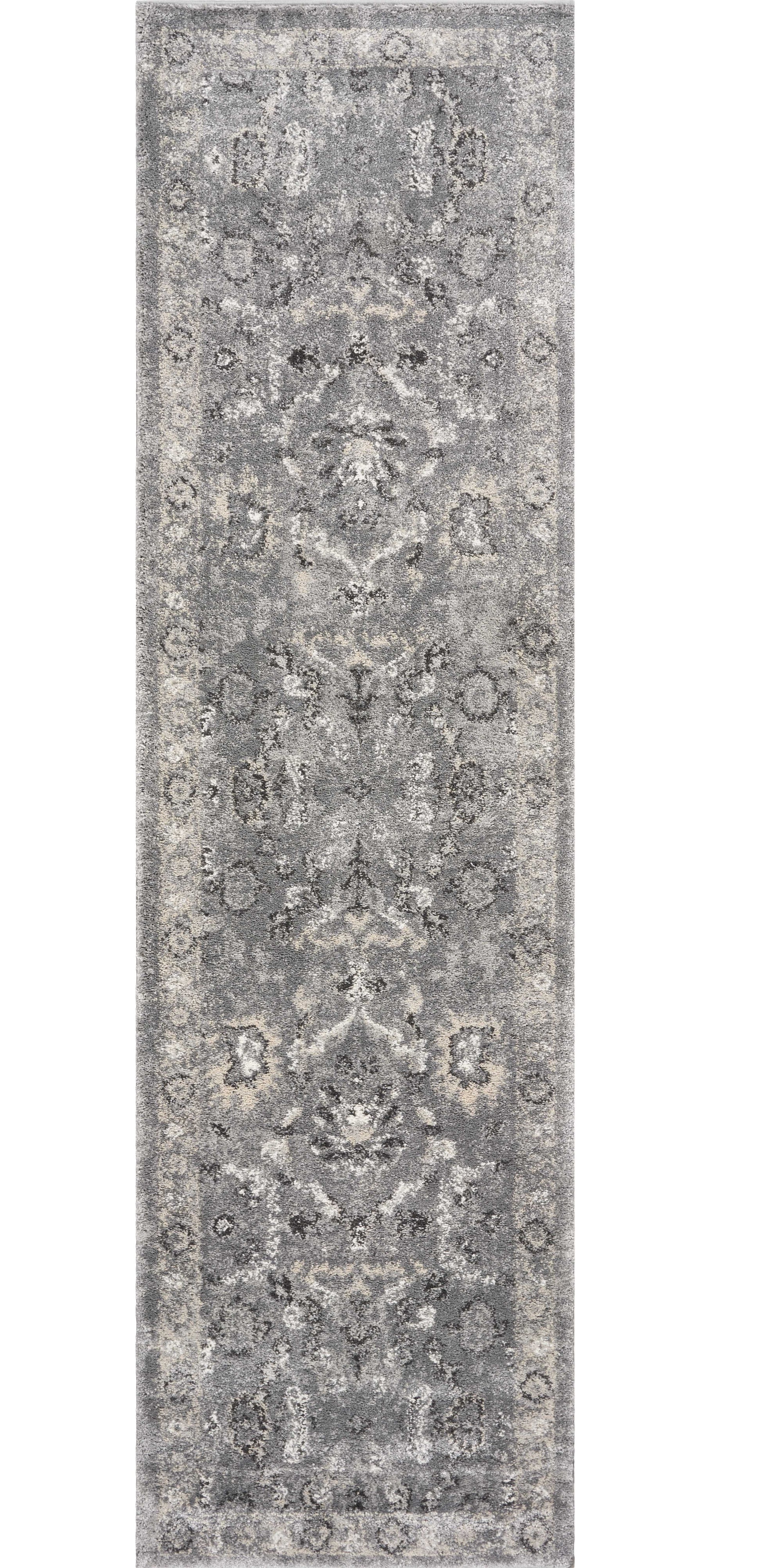 5' X 8' Gray And Light Gray Floral Medallion Area Rug-Area Rugs-DECOROLALA