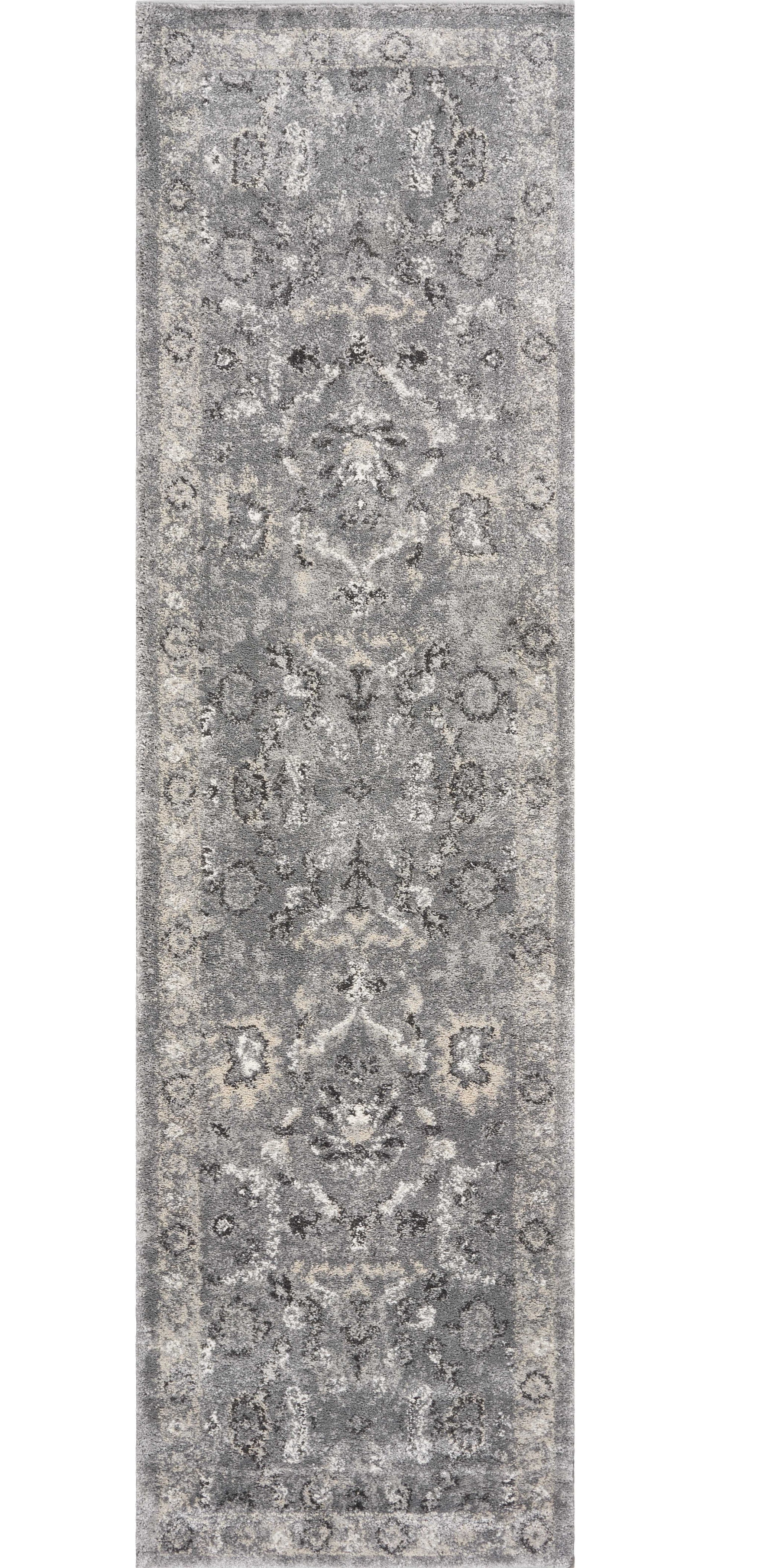 5' X 8' Gray And Light Gray Floral Medallion Area Rug-Area Rugs-DECOROLALA