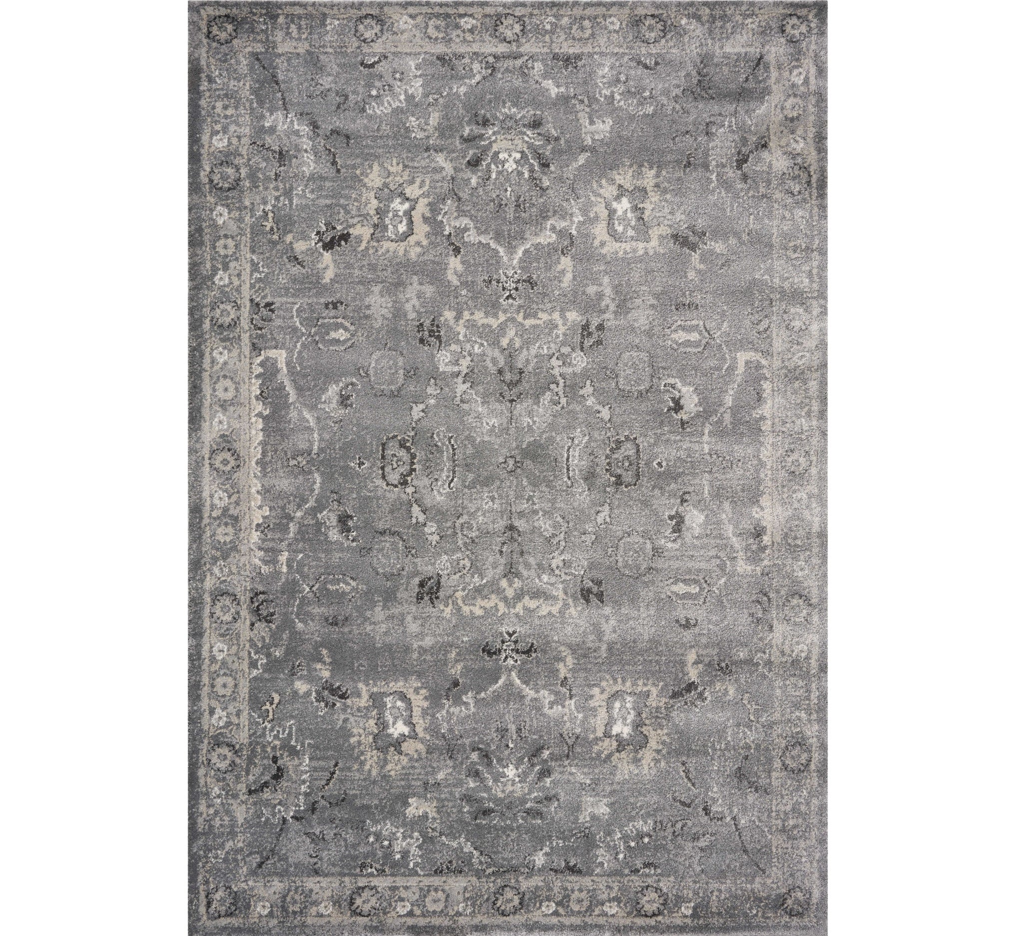 5' X 8' Gray And Light Gray Floral Medallion Area Rug-Area Rugs-DECOROLALA