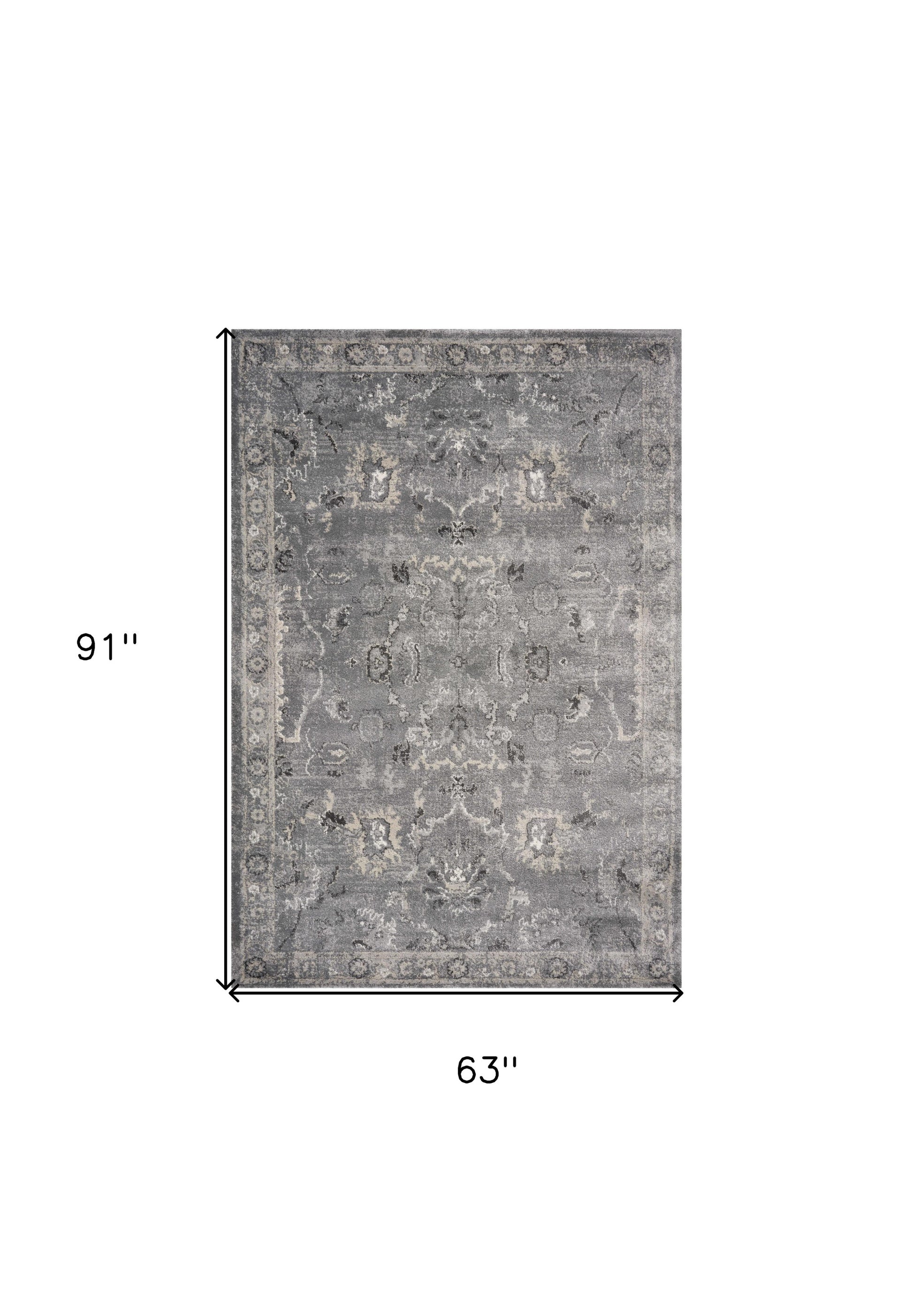 5' X 8' Gray And Light Gray Floral Medallion Area Rug-Area Rugs-DECOROLALA