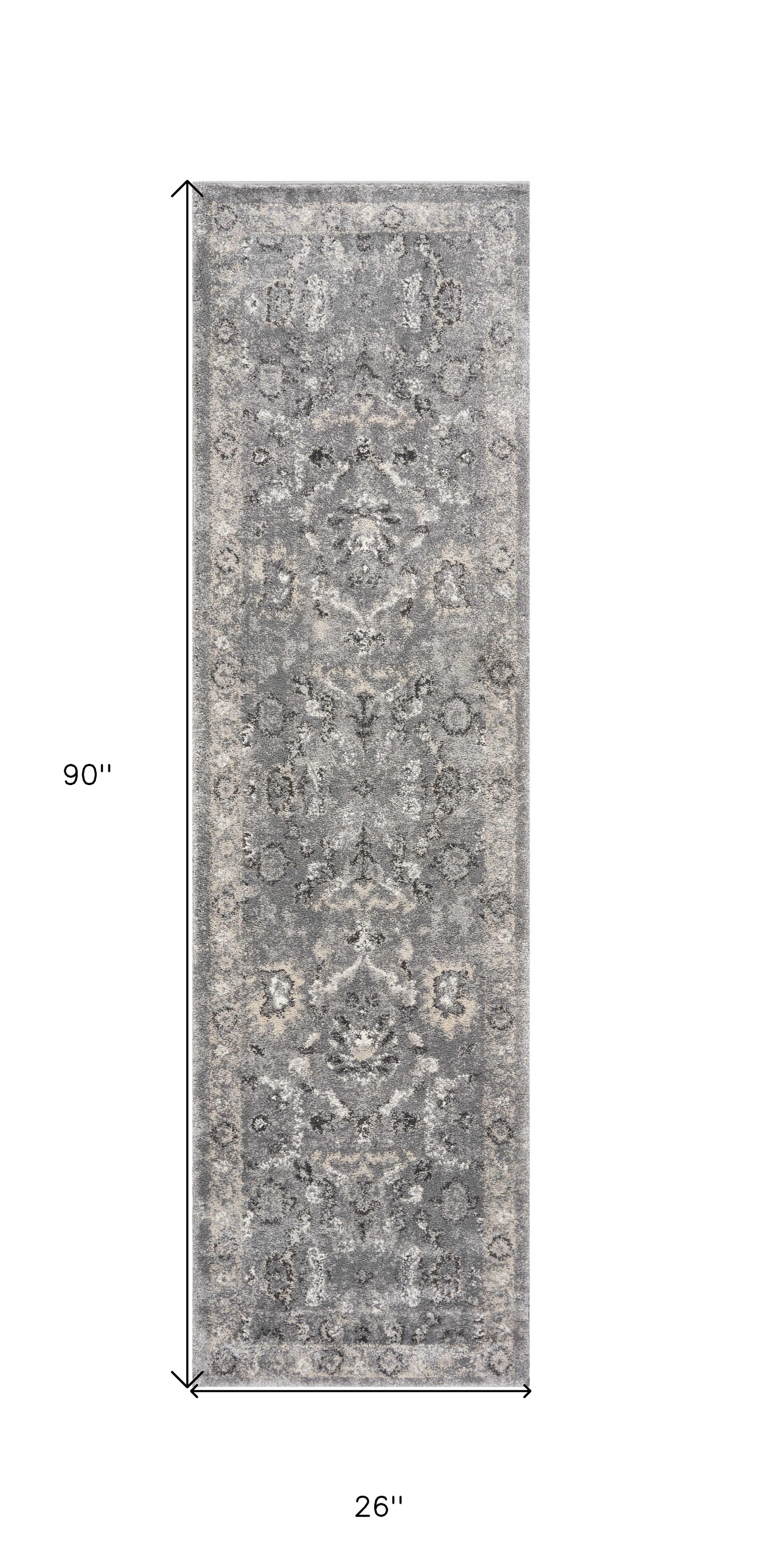 5' X 8' Gray And Light Gray Floral Medallion Area Rug-Area Rugs-DECOROLALA