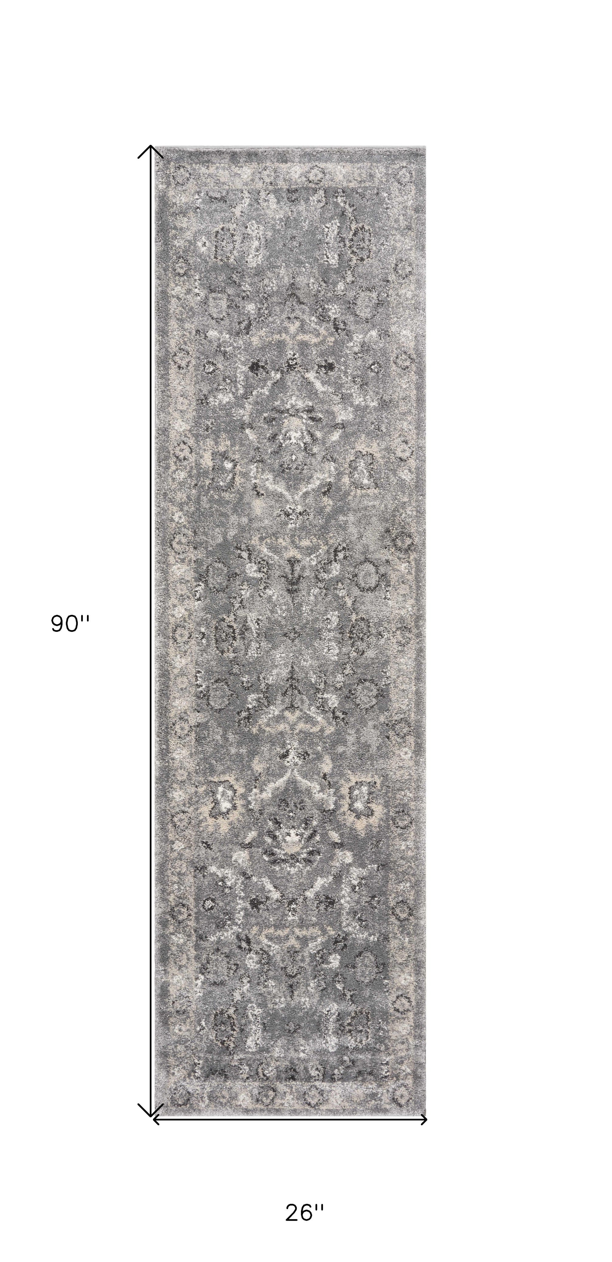 5' X 8' Gray And Light Gray Floral Medallion Area Rug-Area Rugs-DECOROLALA
