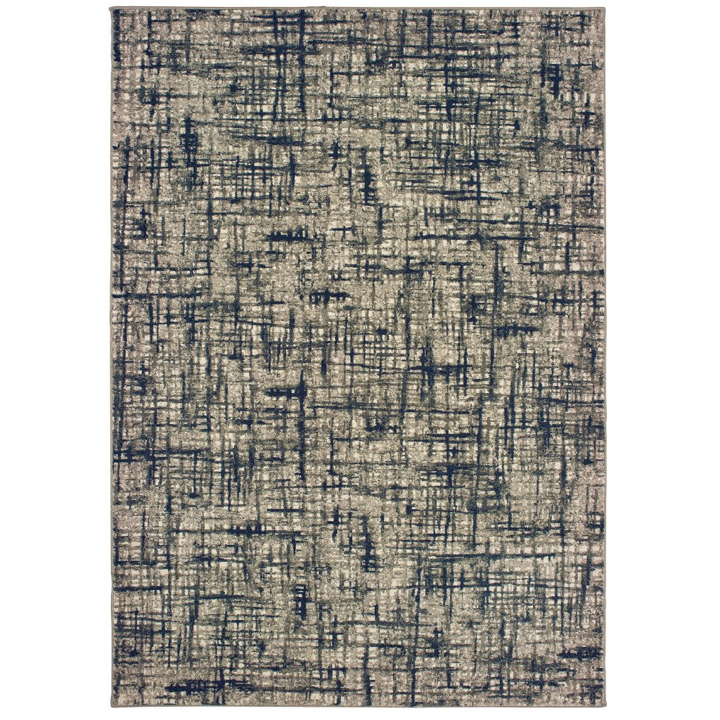 5' X 8' Gray And Navy Abstract Area Rug-Area Rugs-DECOROLALA