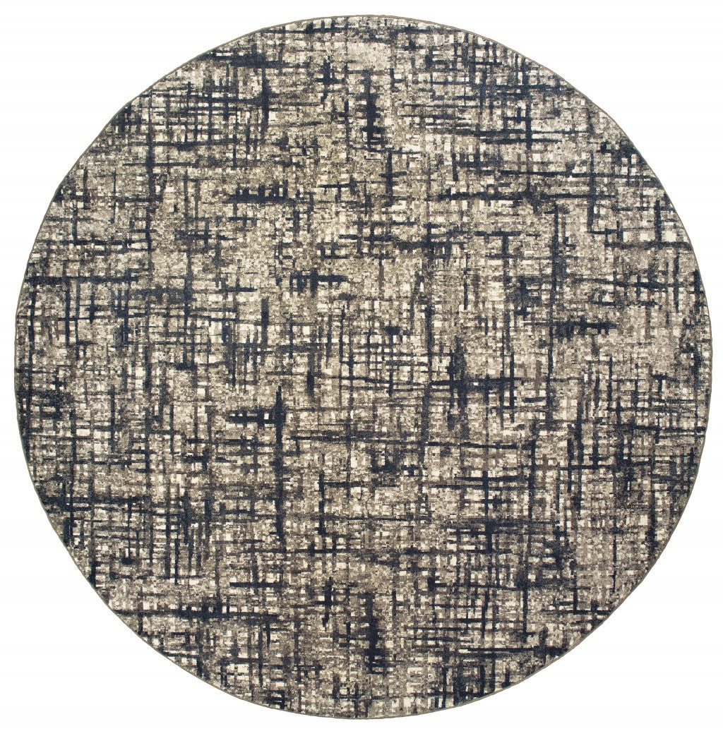 5' X 8' Gray And Navy Abstract Area Rug-Area Rugs-DECOROLALA