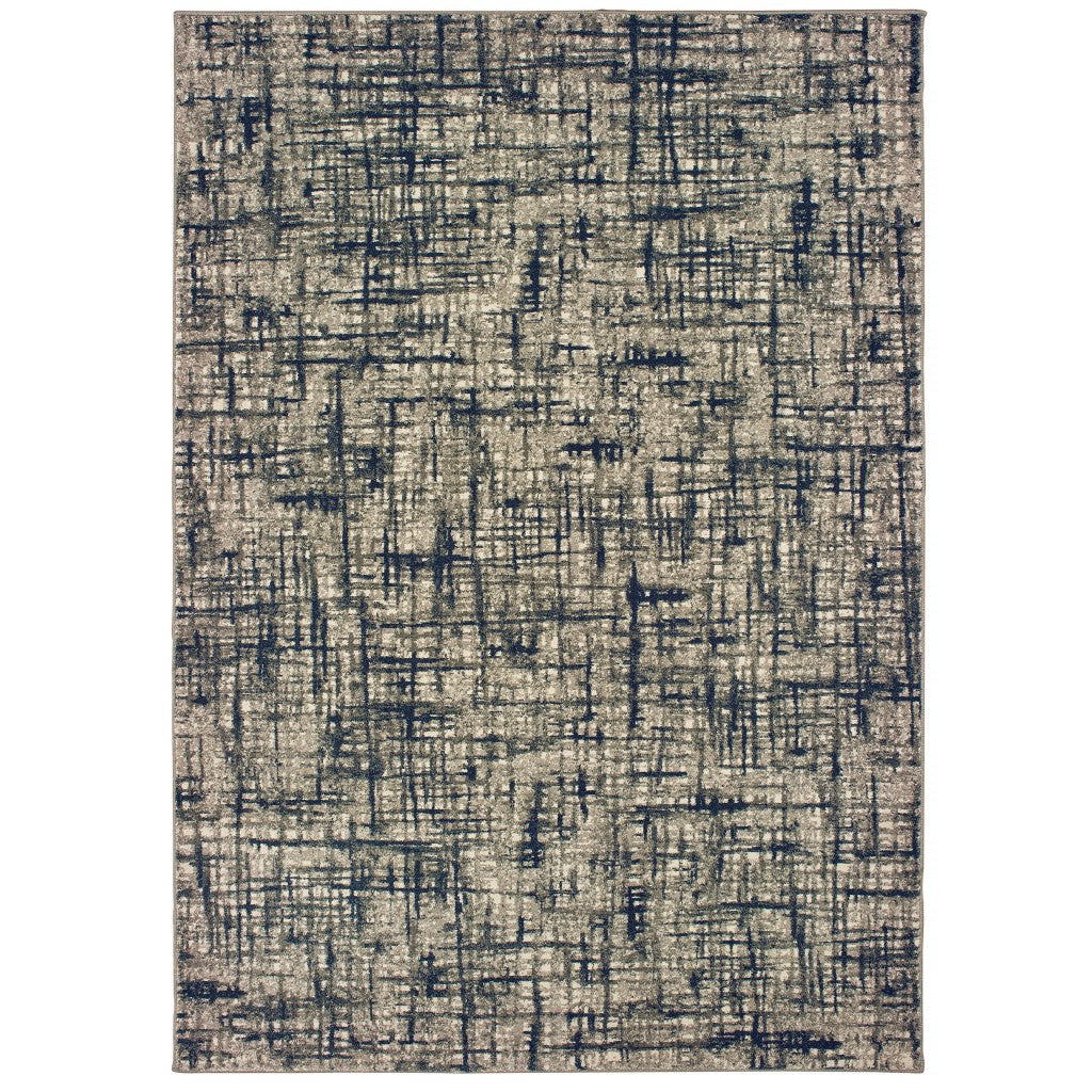 5' X 8' Gray And Navy Abstract Area Rug-Area Rugs-DECOROLALA