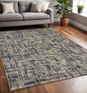5' X 8' Gray And Navy Abstract Area Rug-Area Rugs-DECOROLALA