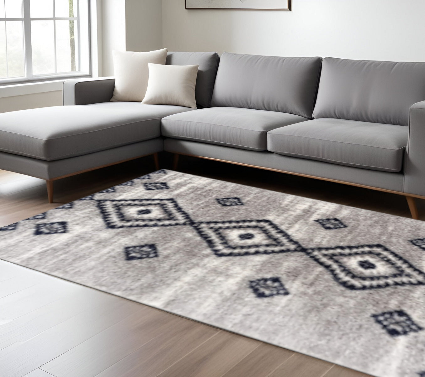 5' X 8' Gray And Navy Boho Chic Area Rug-Area Rugs-DECOROLALA