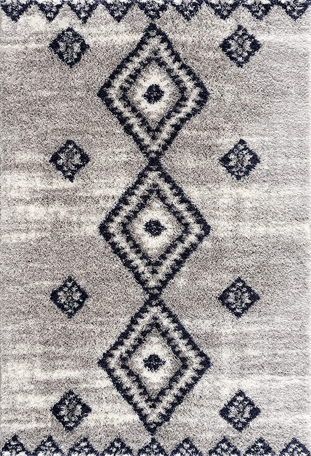 5' X 8' Gray And Navy Boho Chic Area Rug-Area Rugs-DECOROLALA