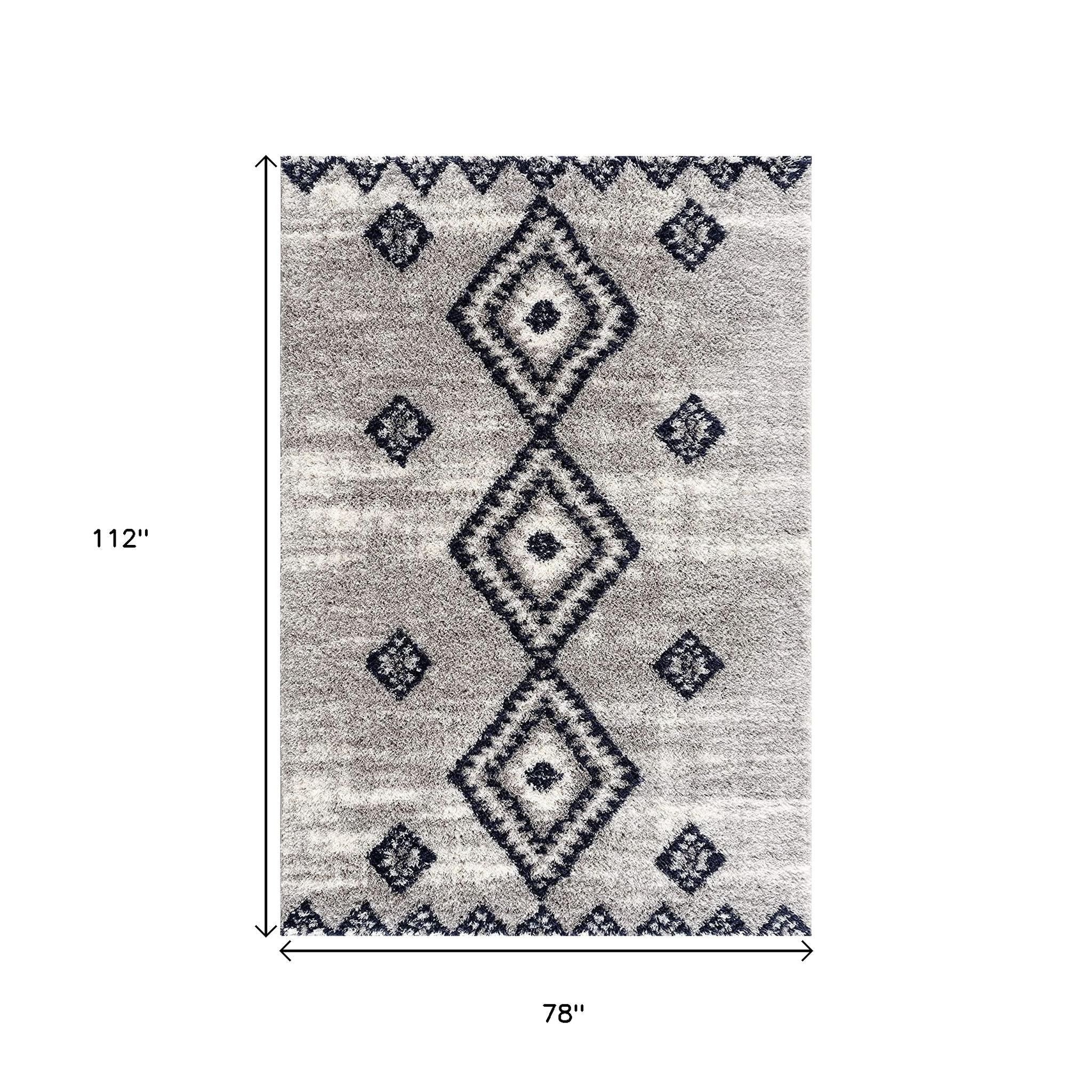 5' X 8' Gray And Navy Boho Chic Area Rug-Area Rugs-DECOROLALA