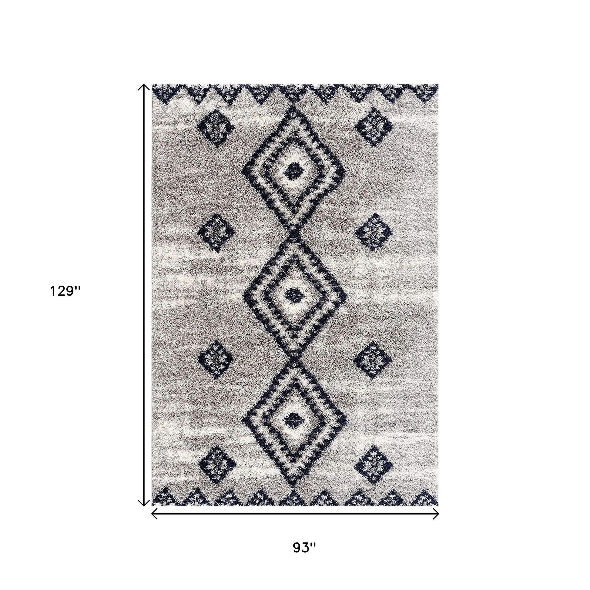 5' X 8' Gray And Navy Boho Chic Area Rug-Area Rugs-DECOROLALA