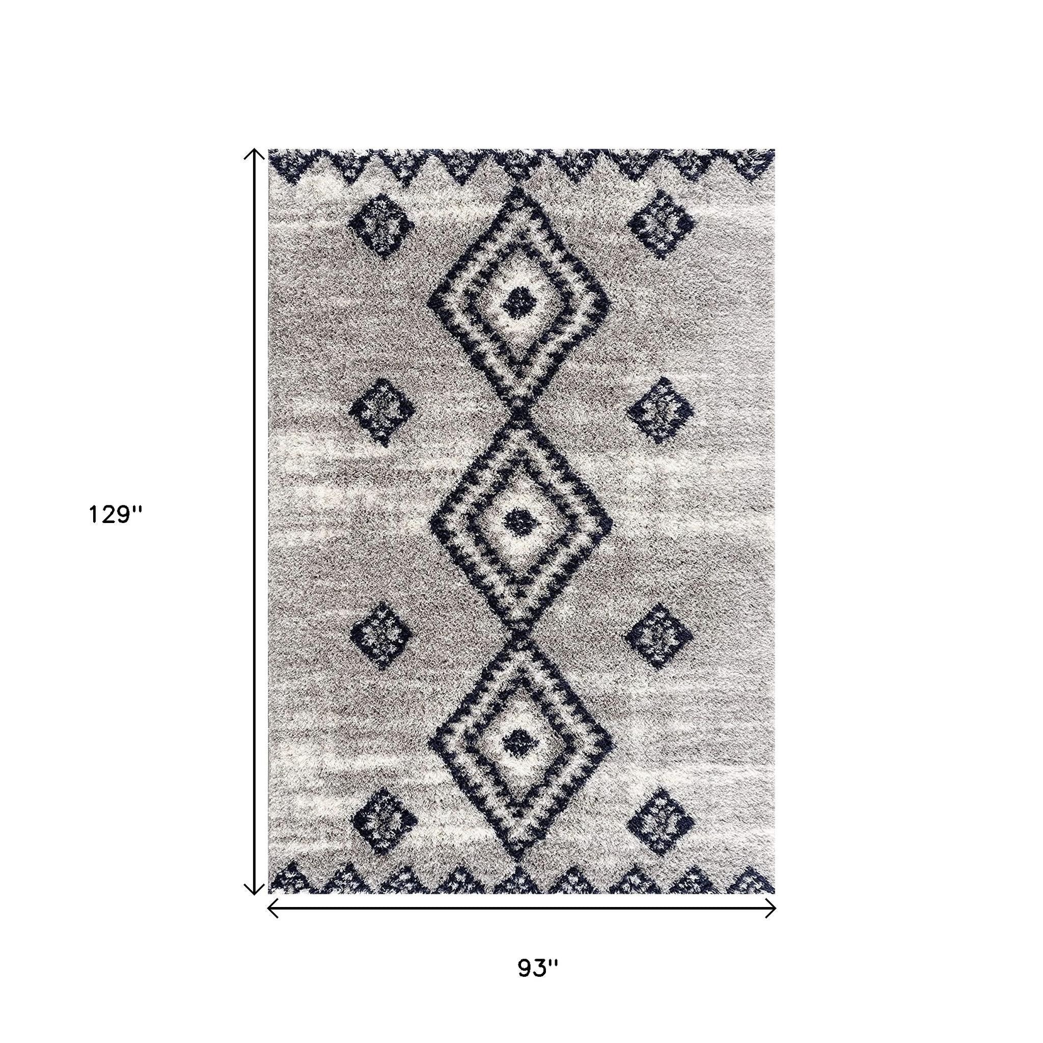 5' X 8' Gray And Navy Boho Chic Area Rug-Area Rugs-DECOROLALA