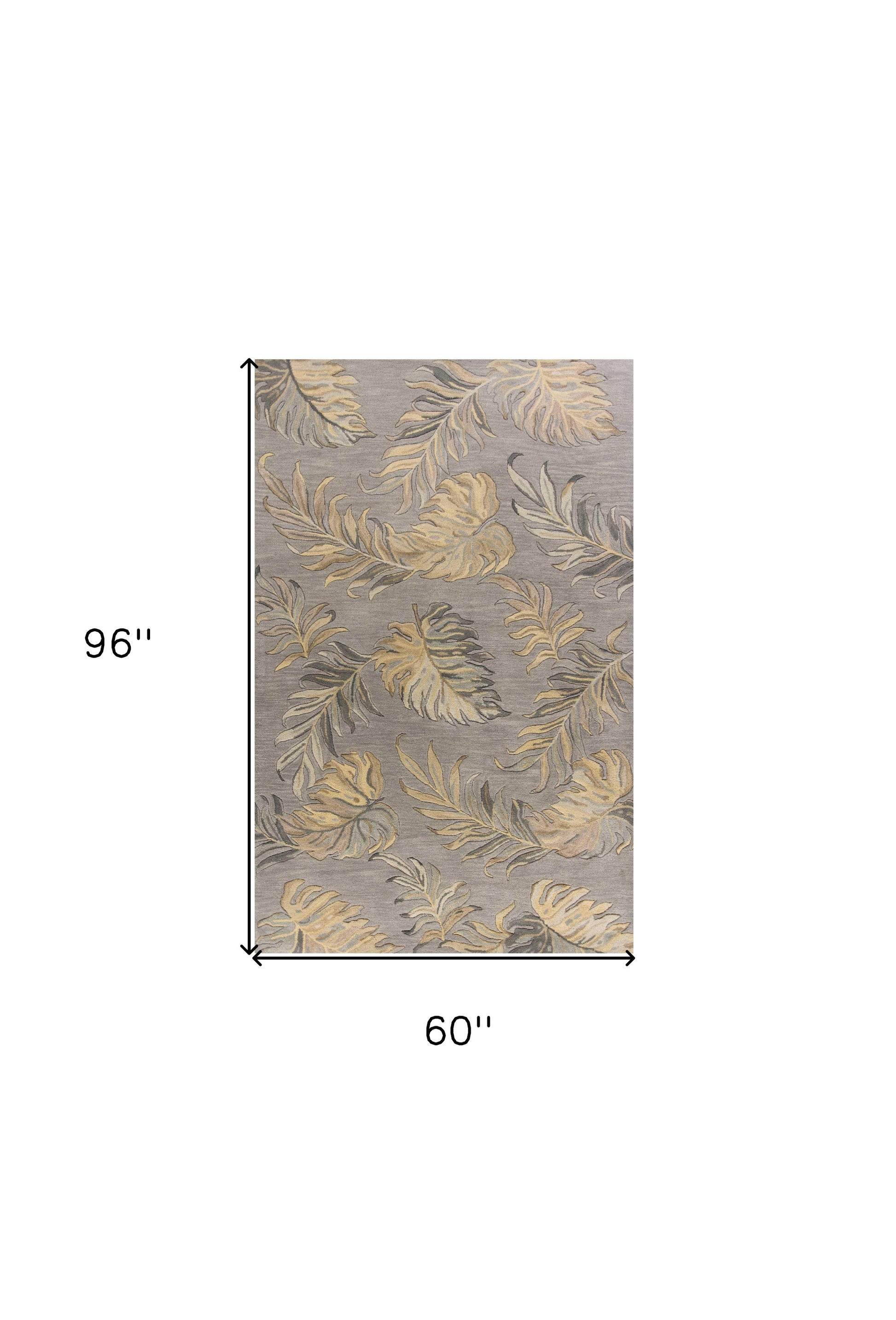 5' X 8' Gray And Taupe Wool Botanical Leaves Hand Tufted Area Rug-Area Rugs-DECOROLALA