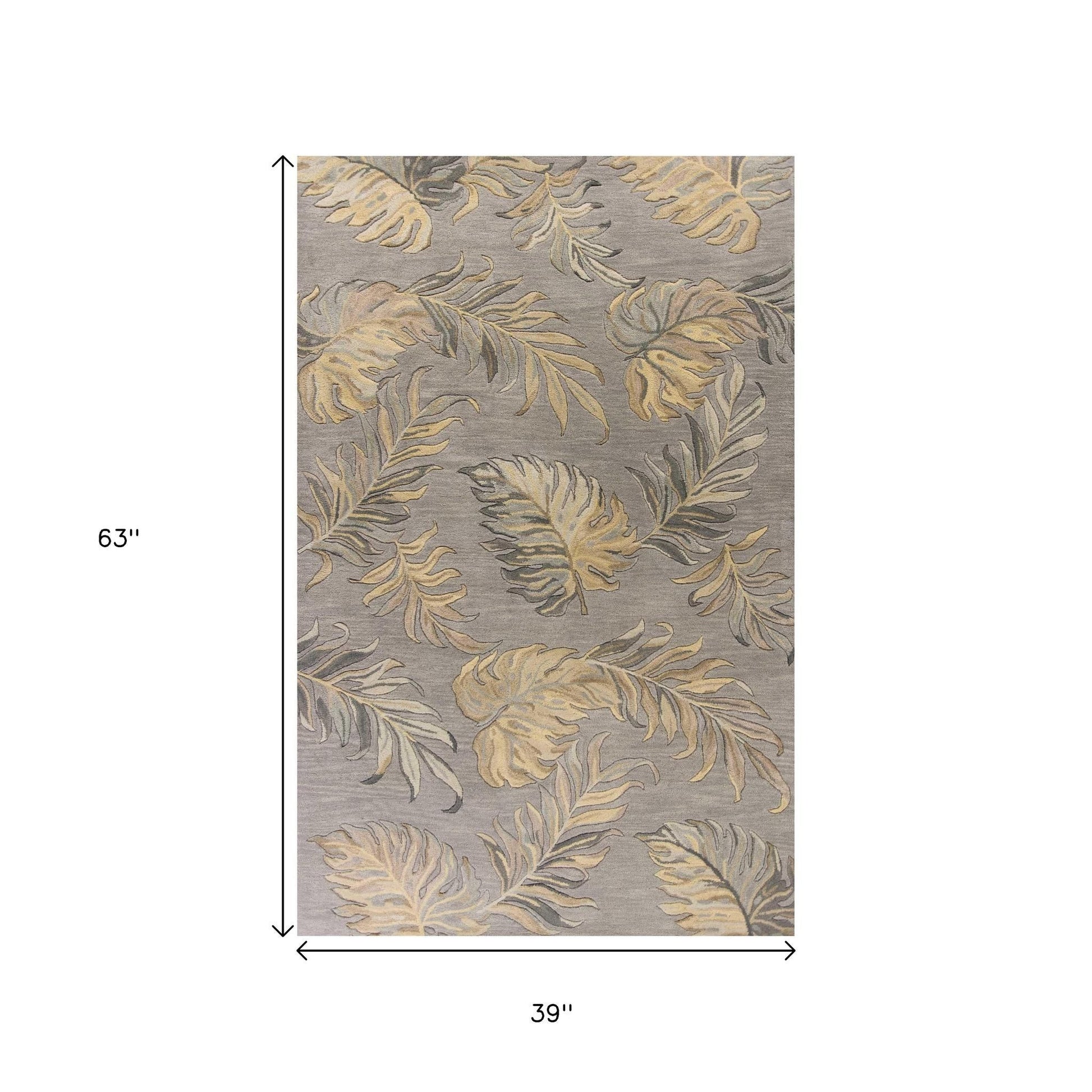 5' X 8' Gray And Taupe Wool Botanical Leaves Hand Tufted Area Rug-Area Rugs-DECOROLALA