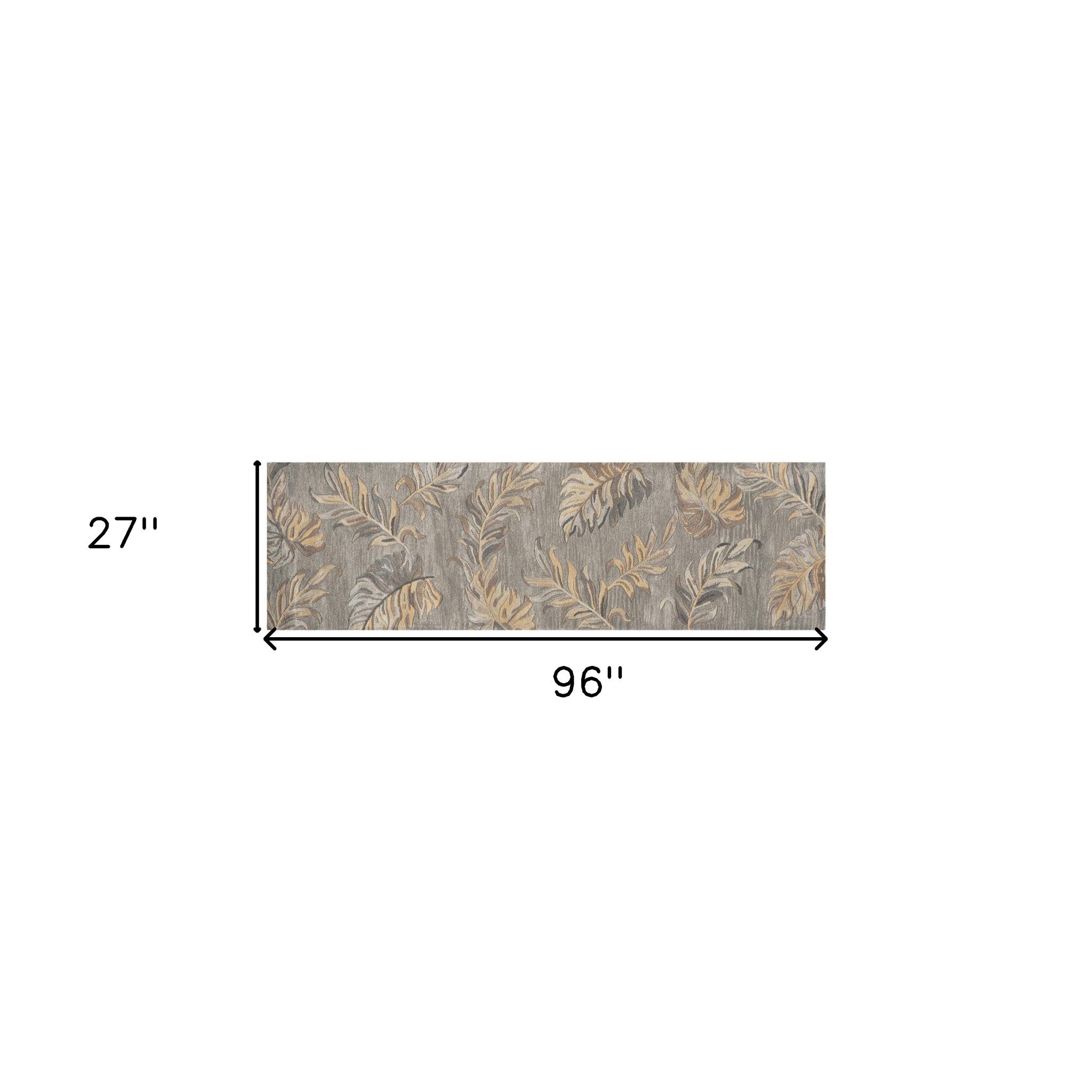 5' X 8' Gray And Taupe Wool Botanical Leaves Hand Tufted Area Rug-Area Rugs-DECOROLALA