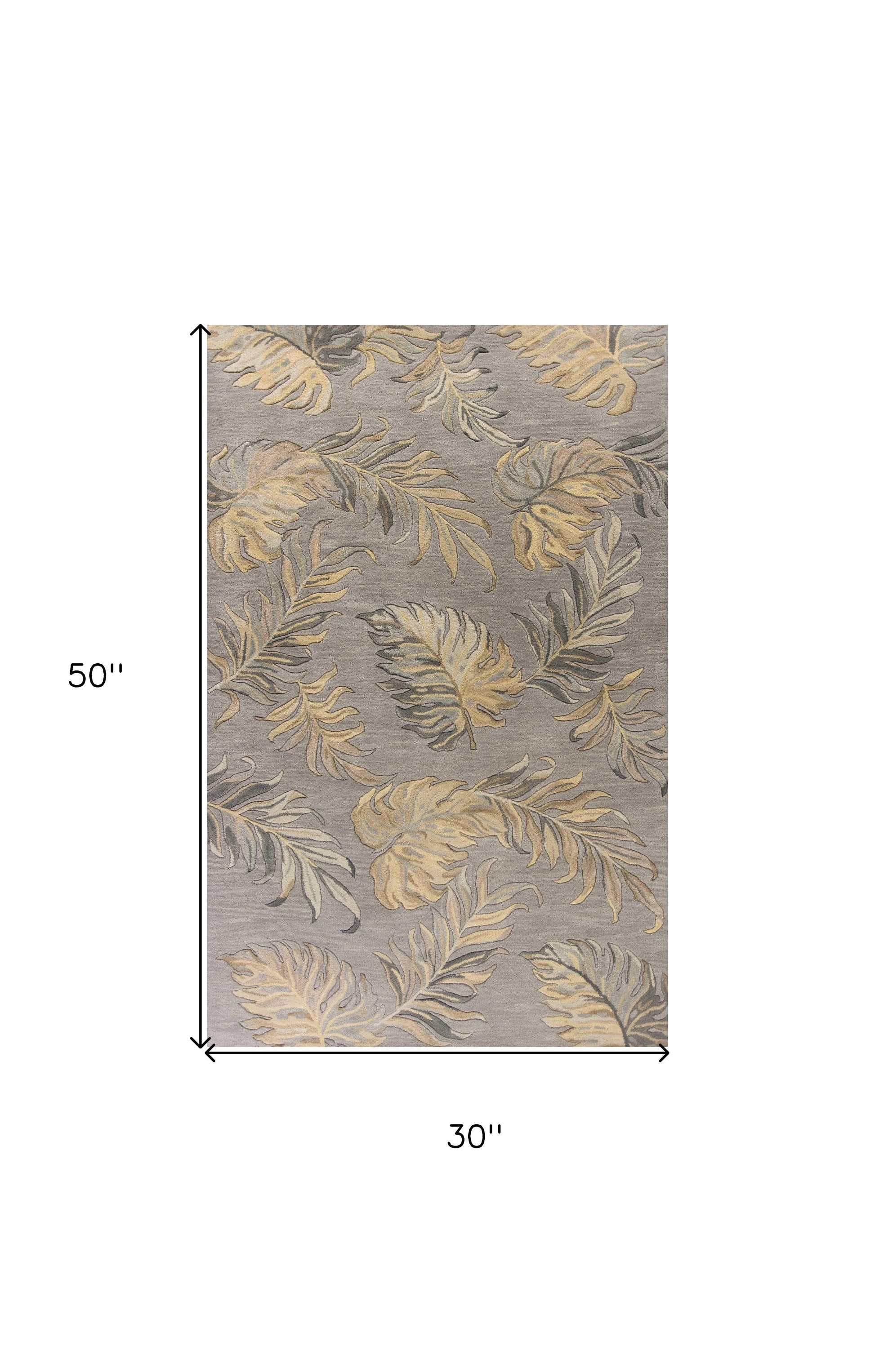 5' X 8' Gray And Taupe Wool Botanical Leaves Hand Tufted Area Rug-Area Rugs-DECOROLALA