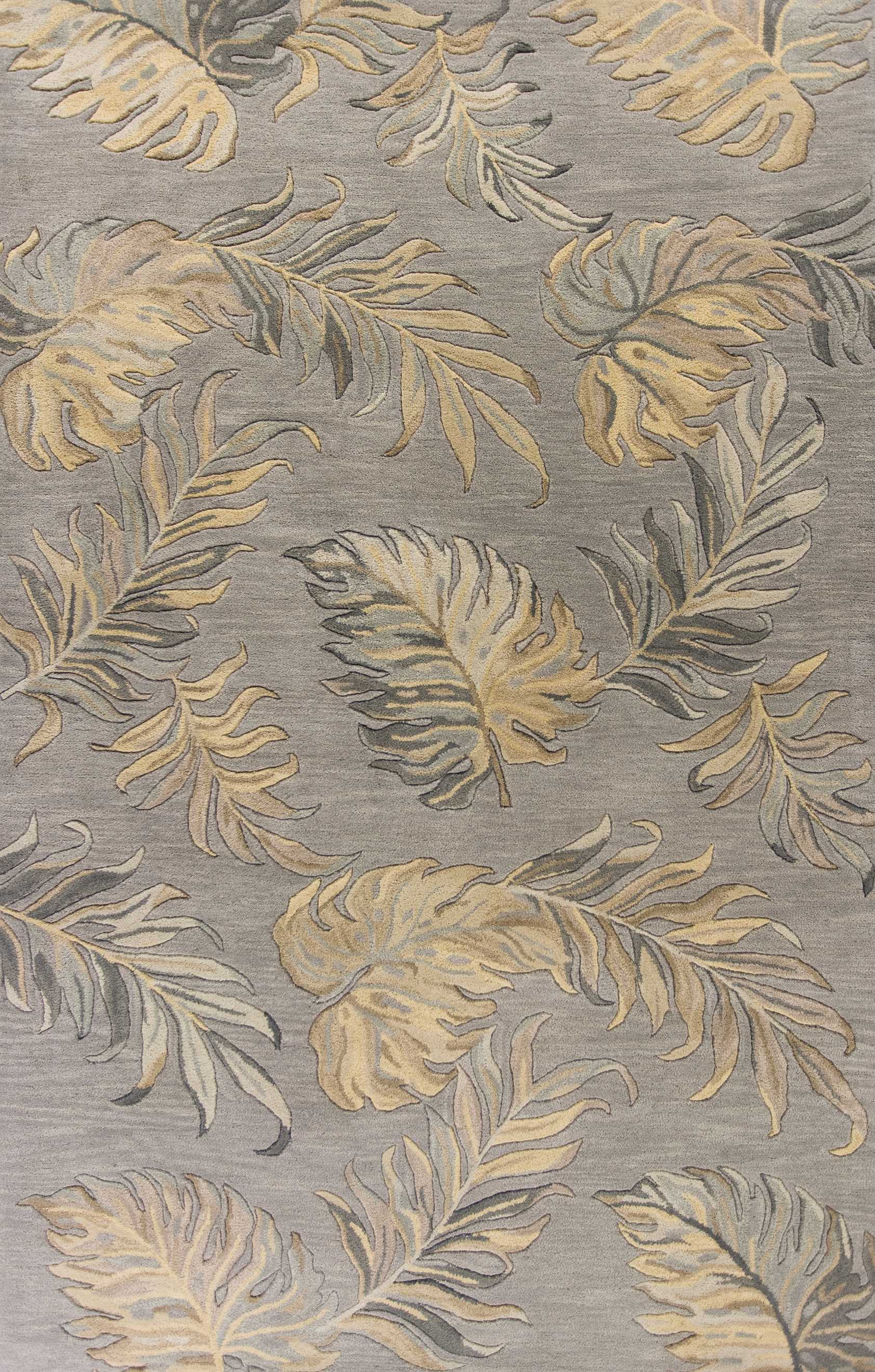 5' X 8' Gray And Taupe Wool Botanical Leaves Hand Tufted Area Rug-Area Rugs-DECOROLALA