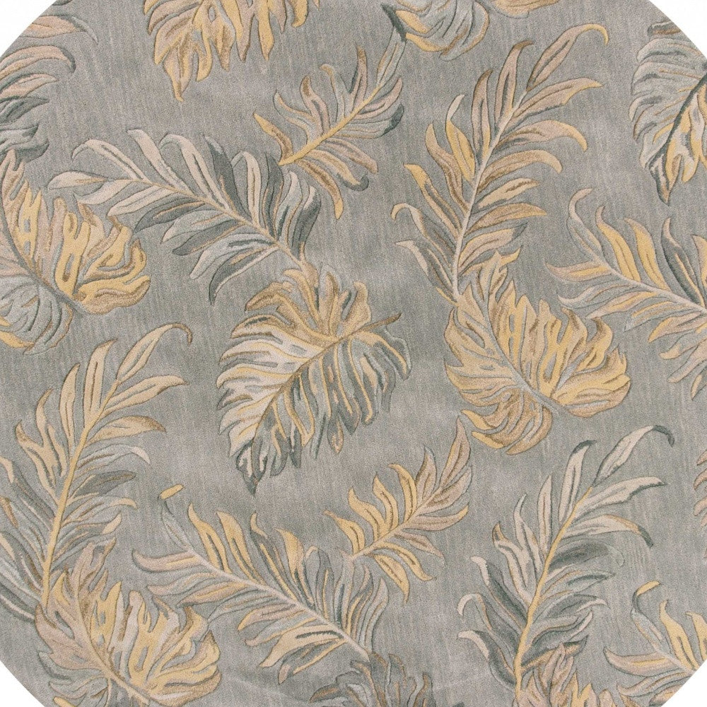5' X 8' Gray And Taupe Wool Botanical Leaves Hand Tufted Area Rug-Area Rugs-DECOROLALA