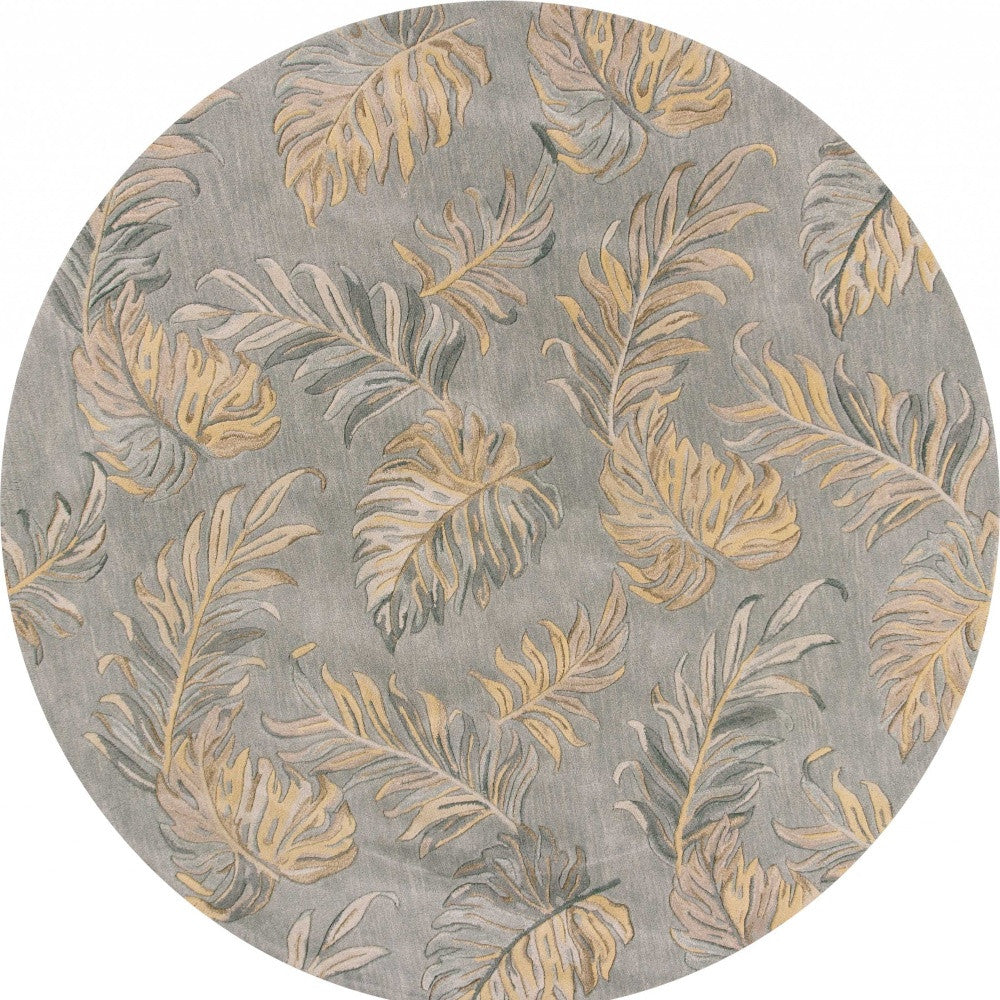 5' X 8' Gray And Taupe Wool Botanical Leaves Hand Tufted Area Rug-Area Rugs-DECOROLALA