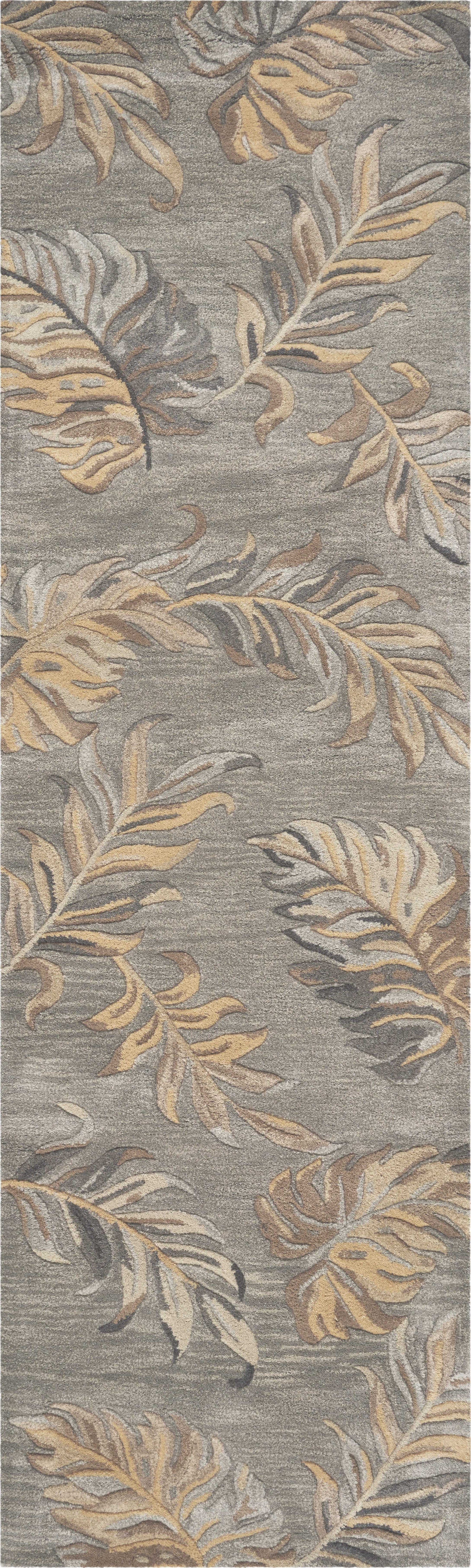 5' X 8' Gray And Taupe Wool Botanical Leaves Hand Tufted Area Rug-Area Rugs-DECOROLALA
