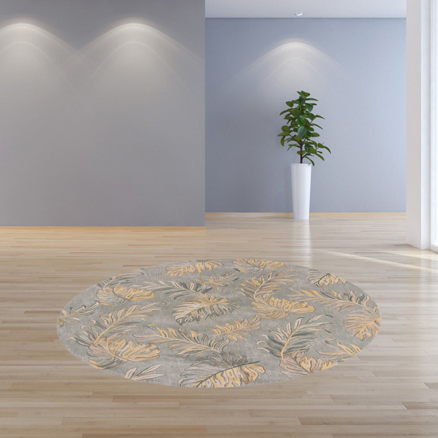 5' X 8' Gray And Taupe Wool Botanical Leaves Hand Tufted Area Rug-Area Rugs-DECOROLALA