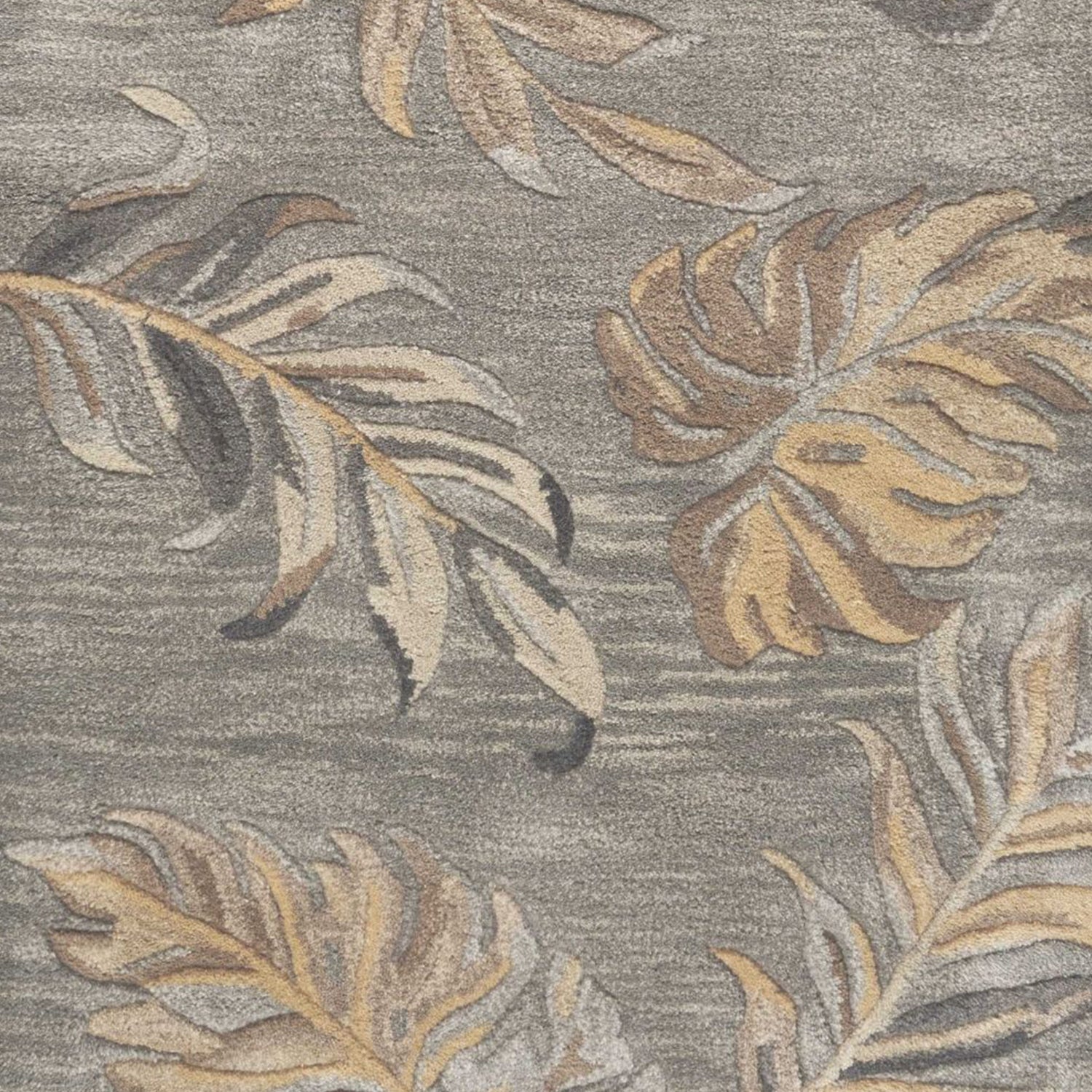 5' X 8' Gray And Taupe Wool Botanical Leaves Hand Tufted Area Rug-Area Rugs-DECOROLALA