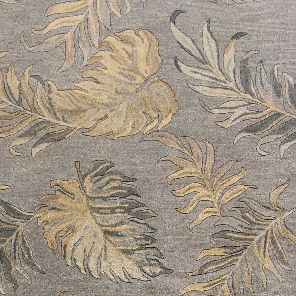 5' X 8' Gray And Taupe Wool Botanical Leaves Hand Tufted Area Rug-Area Rugs-DECOROLALA