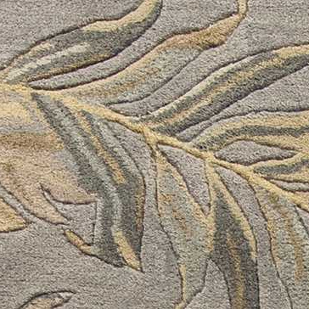 5' X 8' Gray And Taupe Wool Botanical Leaves Hand Tufted Area Rug-Area Rugs-DECOROLALA