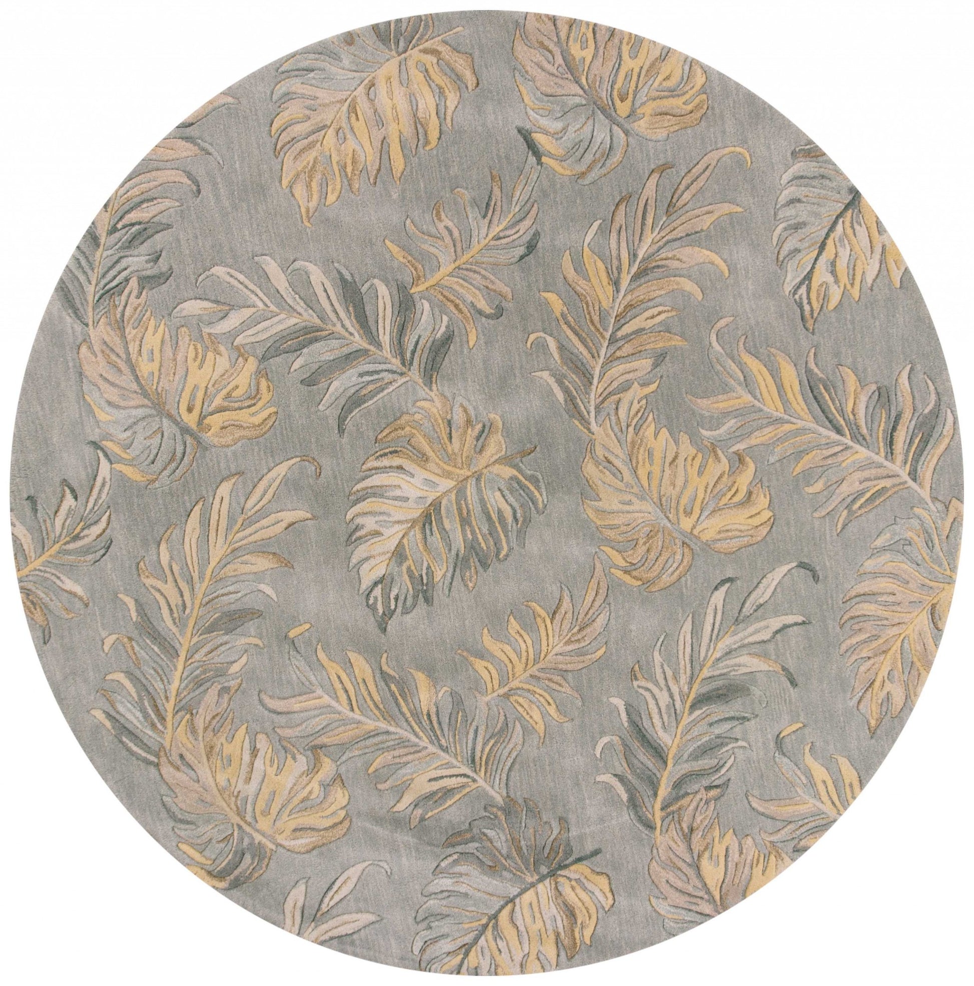 5' X 8' Gray And Taupe Wool Botanical Leaves Hand Tufted Area Rug-Area Rugs-DECOROLALA