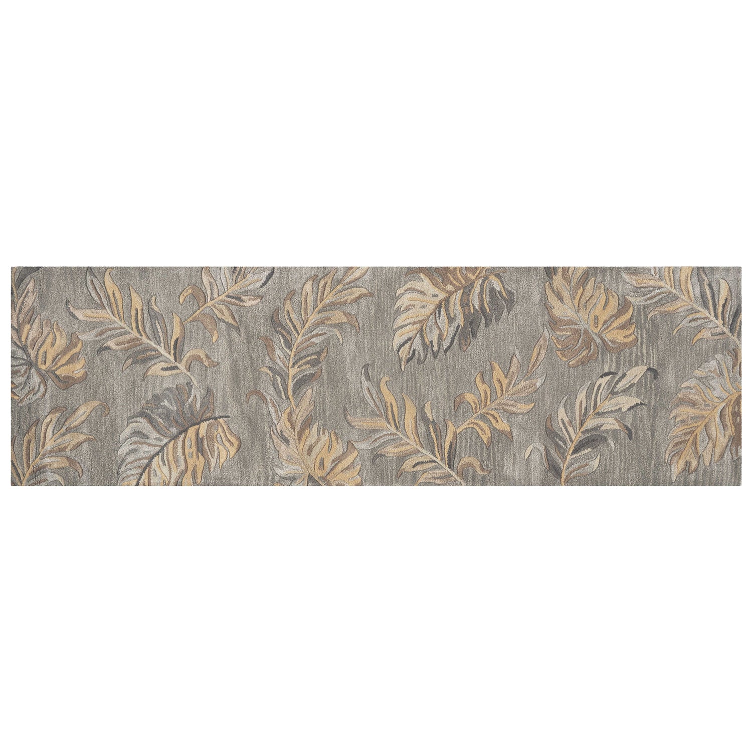5' X 8' Gray And Taupe Wool Botanical Leaves Hand Tufted Area Rug-Area Rugs-DECOROLALA