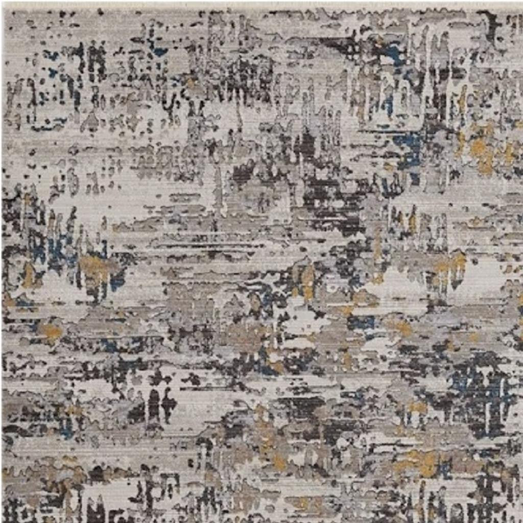 5' X 8' Gray Black And Gold Abstract Distressed Area Rug-Area Rugs-DECOROLALA