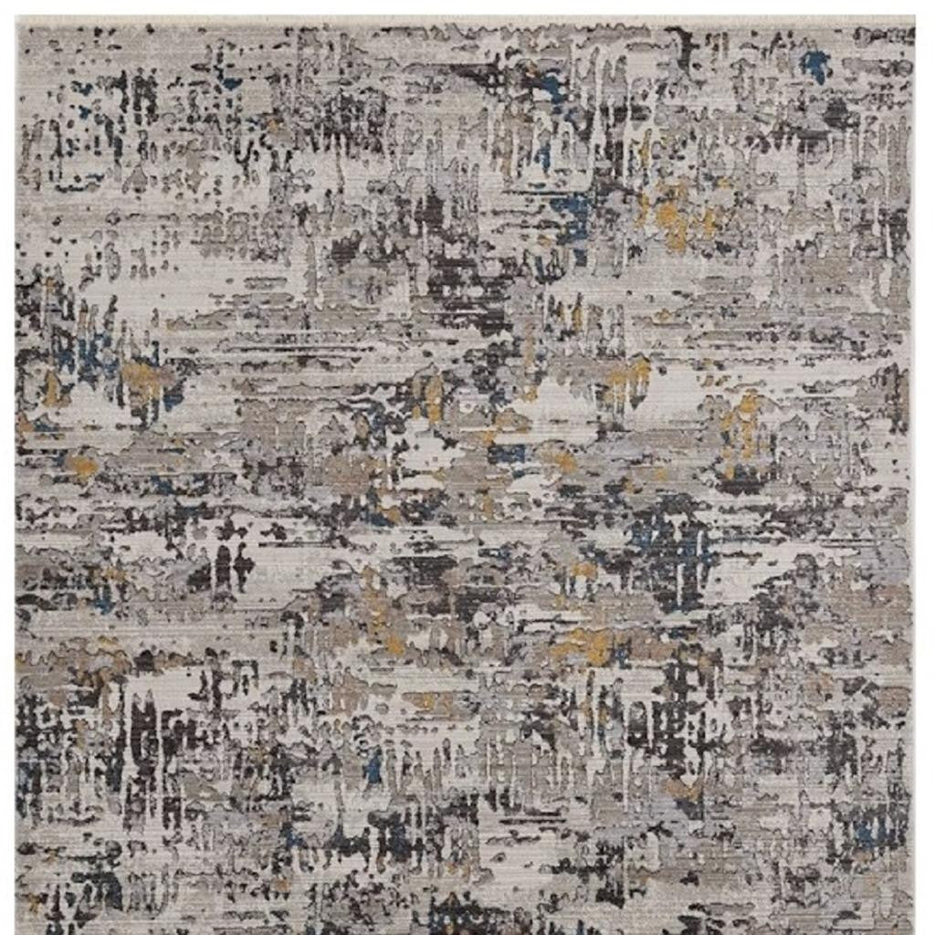 5' X 8' Gray Black And Gold Abstract Distressed Area Rug-Area Rugs-DECOROLALA