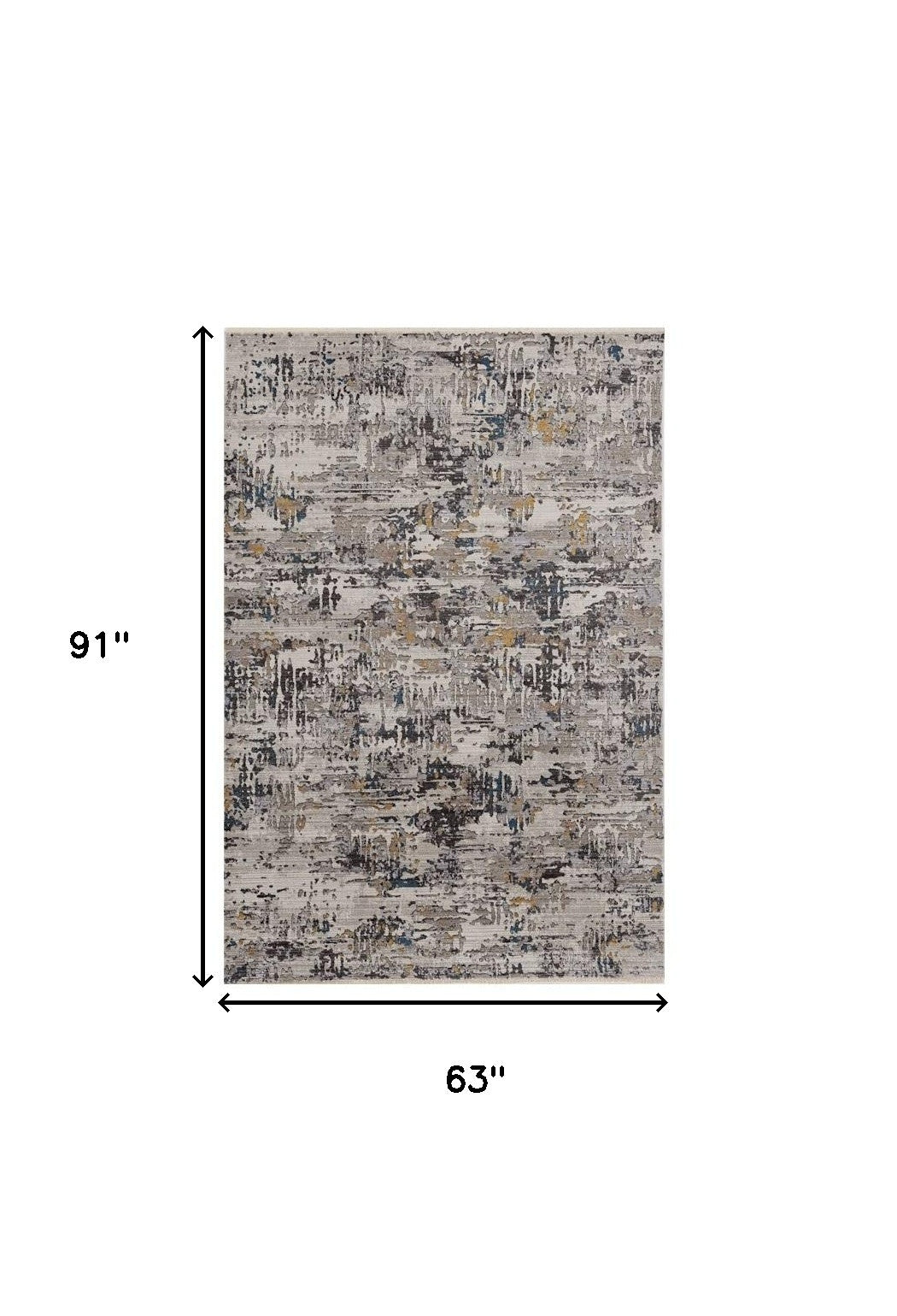 5' X 8' Gray Black And Gold Abstract Distressed Area Rug-Area Rugs-DECOROLALA