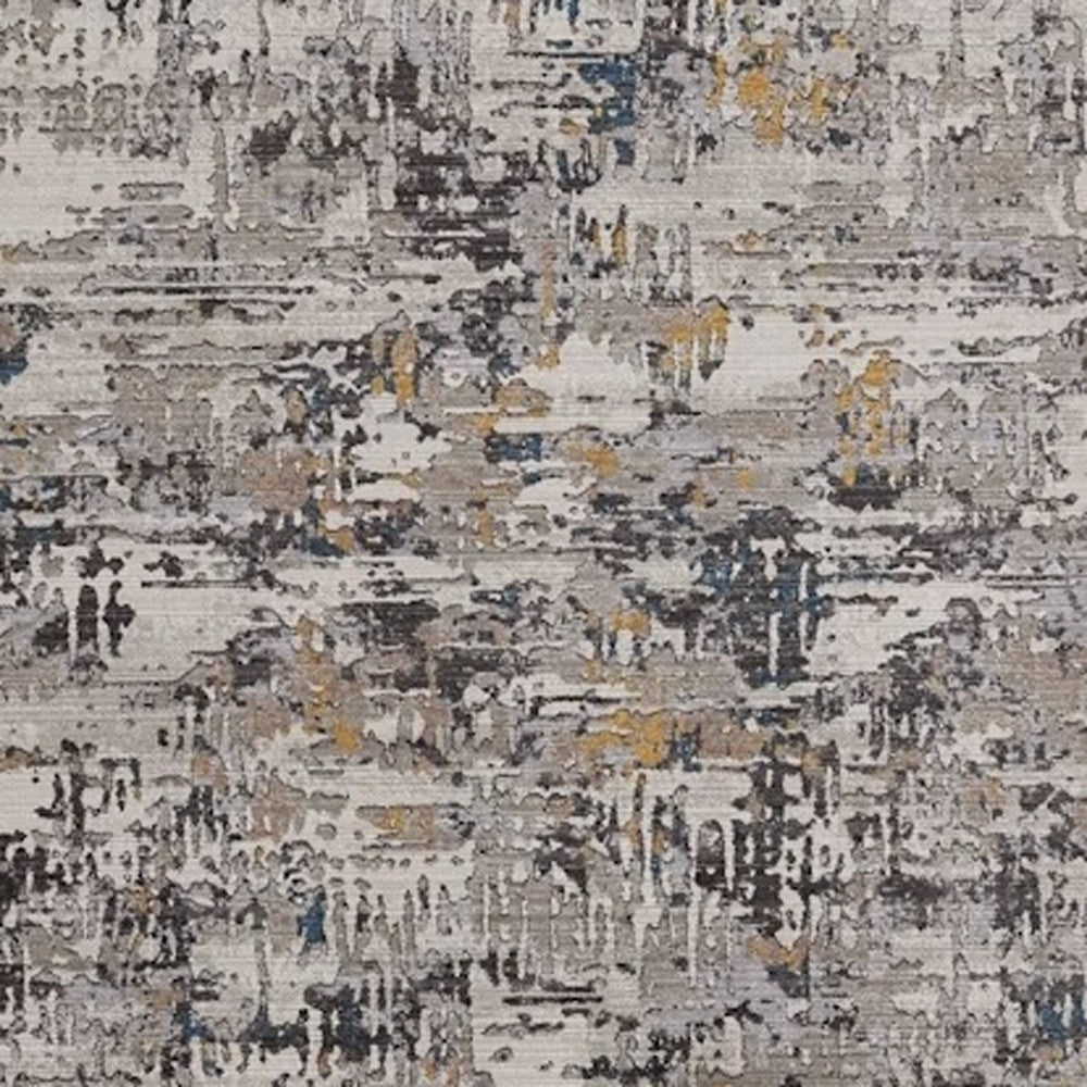 5' X 8' Gray Black And Gold Abstract Distressed Area Rug-Area Rugs-DECOROLALA