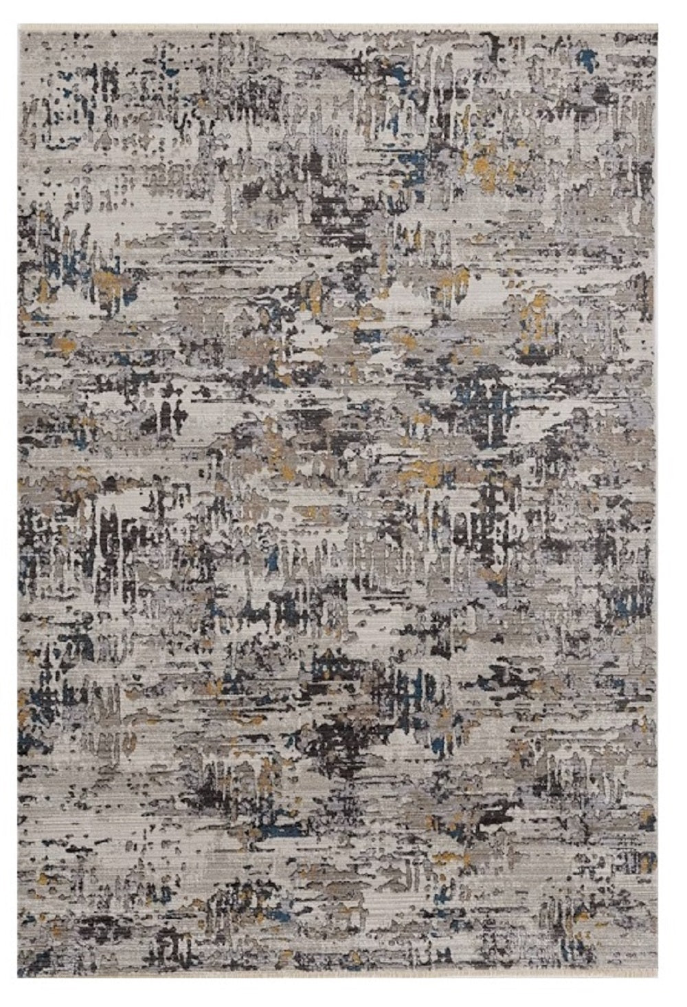5' X 8' Gray Black And Gold Abstract Distressed Area Rug-Area Rugs-DECOROLALA