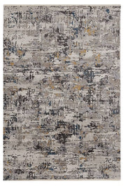 5' X 8' Gray Black And Gold Abstract Distressed Area Rug-Area Rugs-DECOROLALA