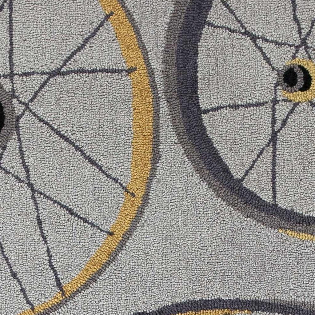 5' X 8' Gray Black And Yellow Abstract Geometric Hand Hooked Area Rug-Area Rugs-DECOROLALA