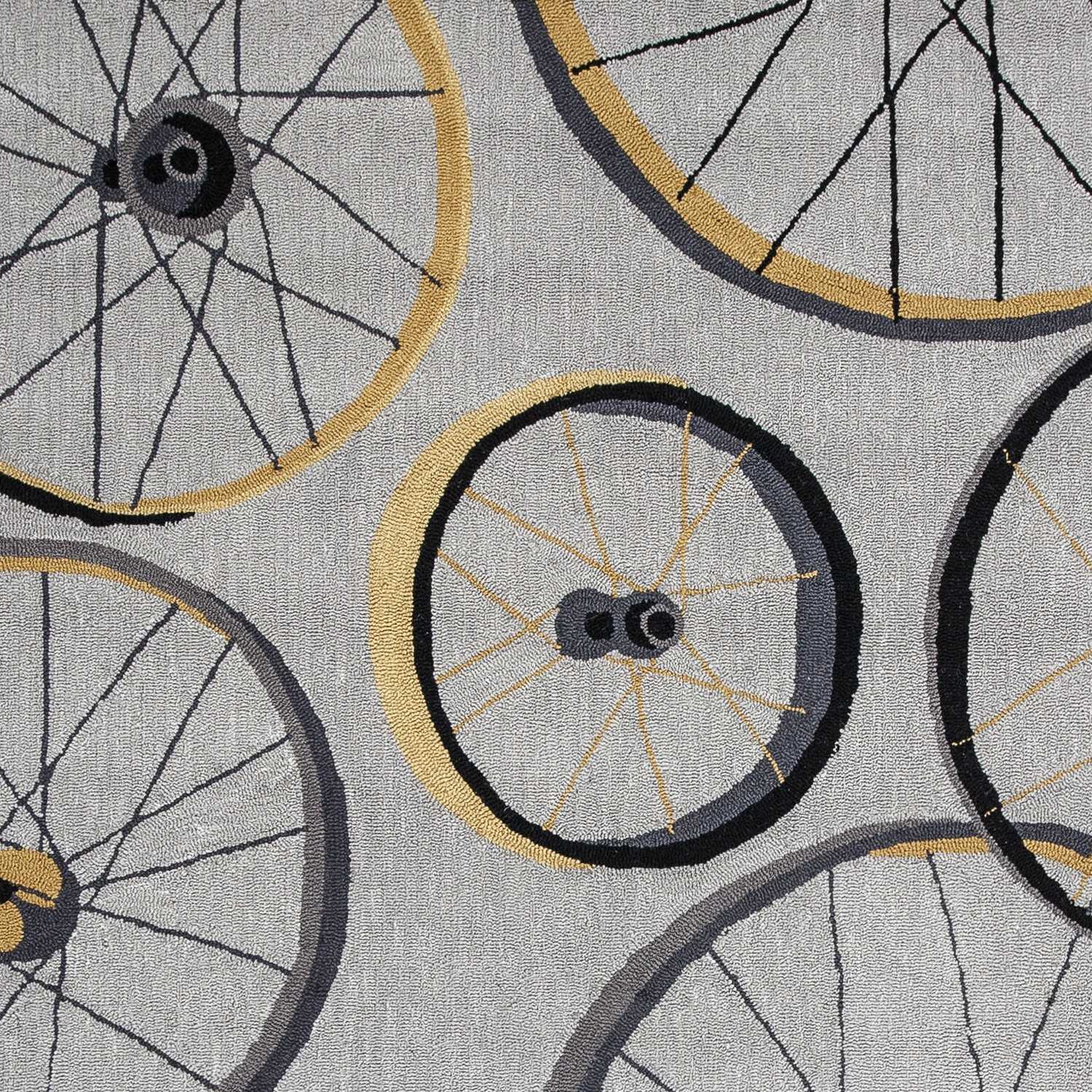 5' X 8' Gray Black And Yellow Abstract Geometric Hand Hooked Area Rug-Area Rugs-DECOROLALA