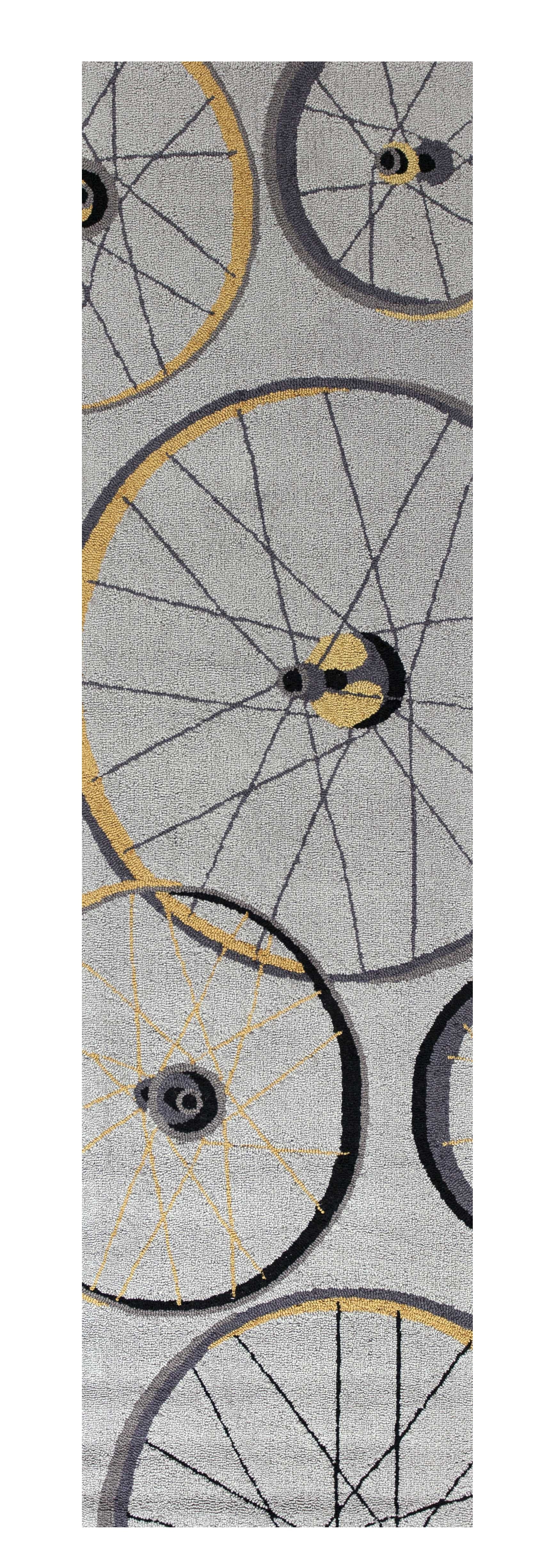 5' X 8' Gray Black And Yellow Abstract Geometric Hand Hooked Area Rug-Area Rugs-DECOROLALA