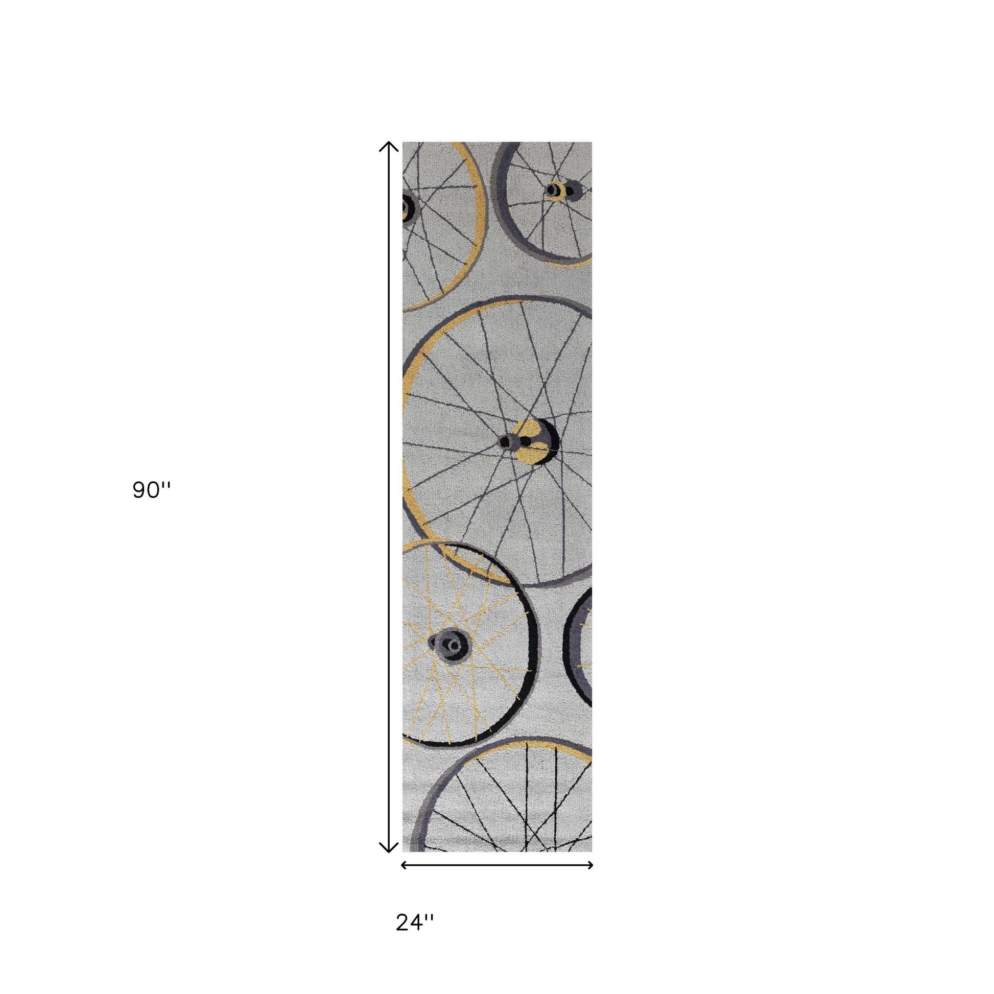 5' X 8' Gray Black And Yellow Abstract Geometric Hand Hooked Area Rug-Area Rugs-DECOROLALA