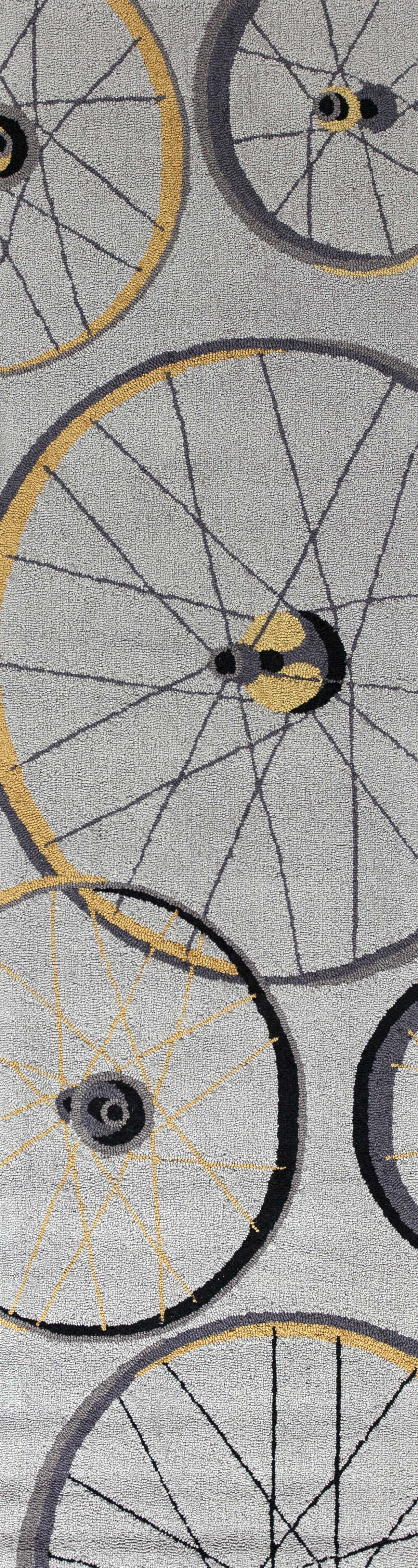 5' X 8' Gray Black And Yellow Abstract Geometric Hand Hooked Area Rug-Area Rugs-DECOROLALA